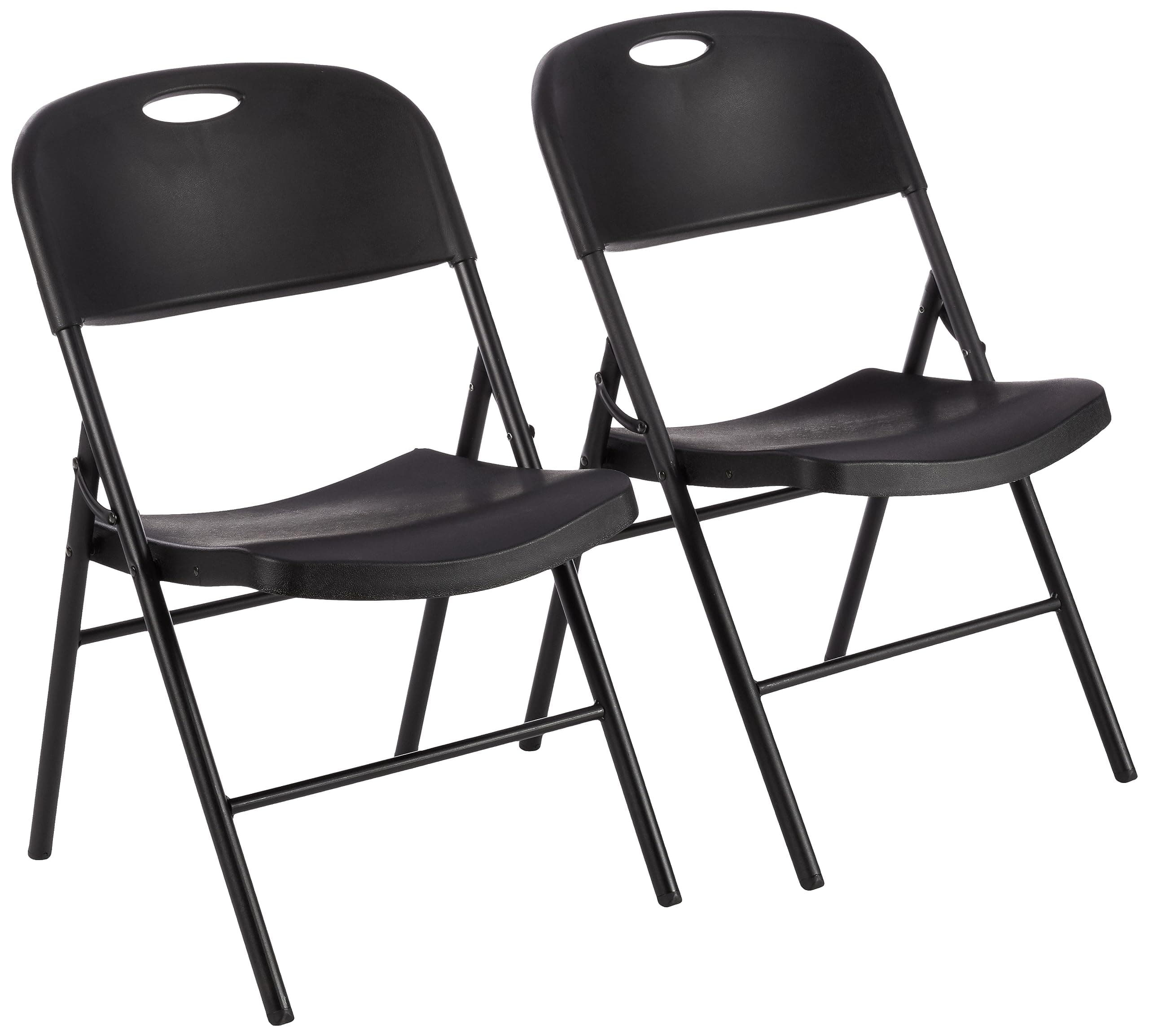 Amazon Basics Folding Plastic Chair, 158.75 kilograms Capacity, Black, 2-Pack