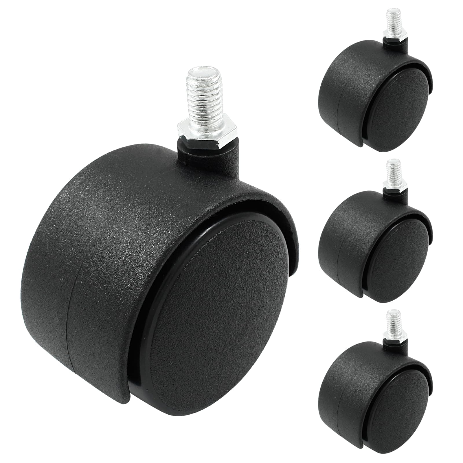 4pcs 2 Inch Swivel Caster Wheels, Black Nylon M8 Threaded Stem Caster Wheels, Heavy Duty Swivel Stem Casters Wheel Replacement for Furniture, Table, Cabinet, Shelf