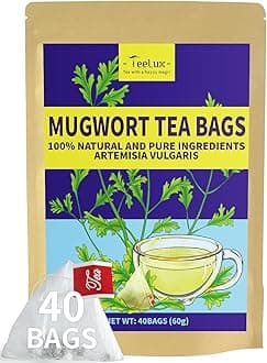 TeeLux Mugwort Tea Bags 40 Count, Natural Pure Mugwort Leaves, Caffeine Free, Healthy, Dried Mugwort Herbal Tea