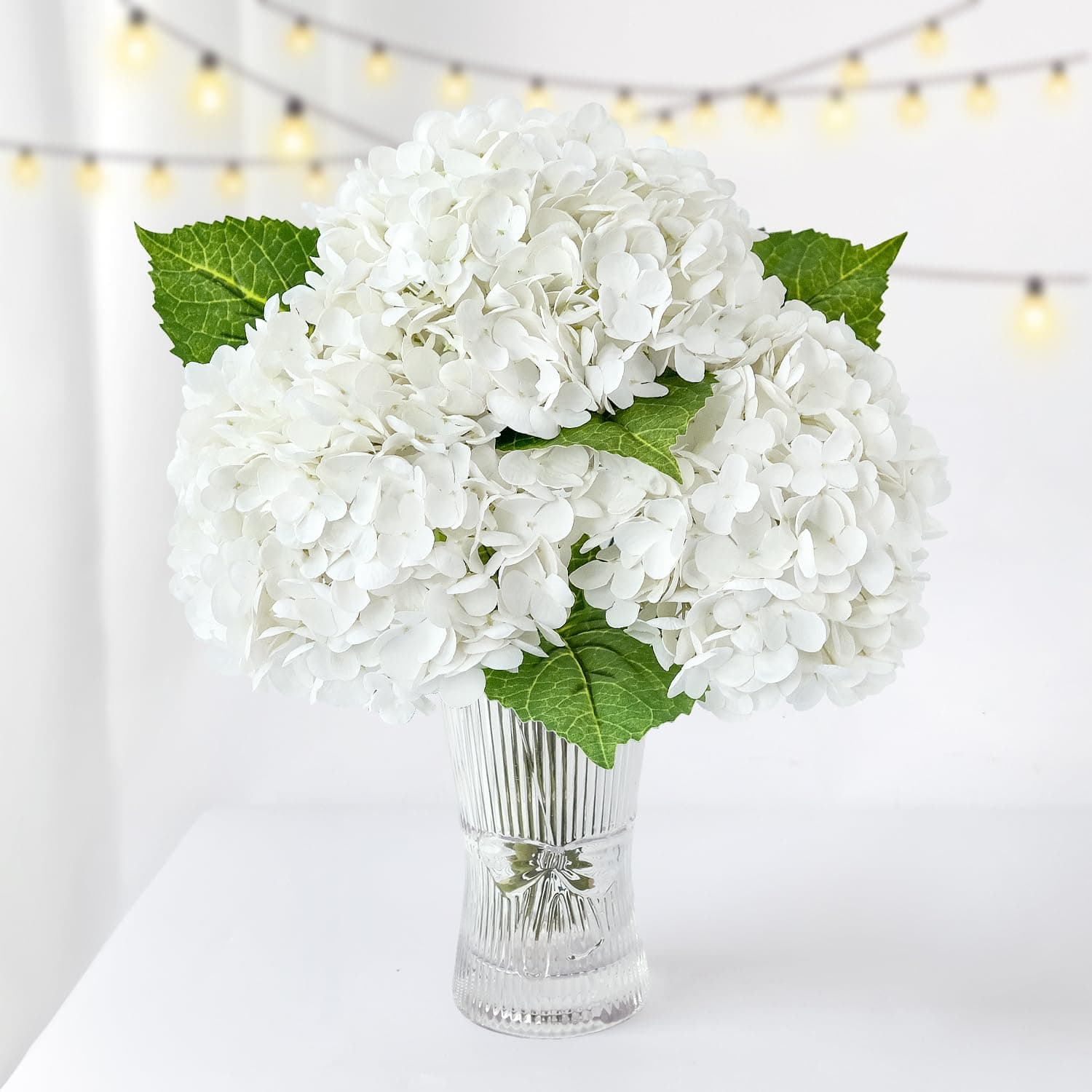 3 PCS White Hydrangea Real Touch Artificial Flowers 21'' Latex Large Hydrangea with Long Stems for Wedding Table Centerpieces Indoor Kitchen Spring Home Decor Outdoor Porch