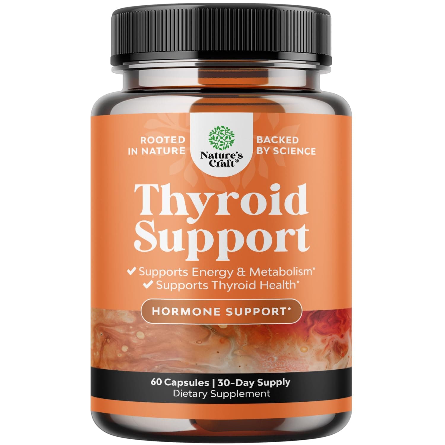 Herbal Adrenal and Thyroid Support Complex - Iodine Thyroid Supplement with L Tyrosine Bladderwrack Kelp Selenium and Ashwagandha - Mood Enhancer Energy Supplement for Thyroid Health - 60 Capsules