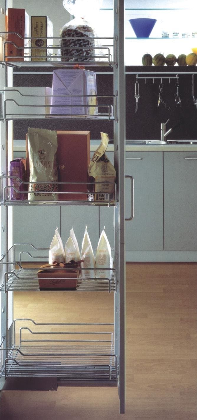 Pull-out Pantry (Chrome) for Tall Cabinet Min 12" Wide and 74"-87" Adjustable Height + 6 Baskets Included