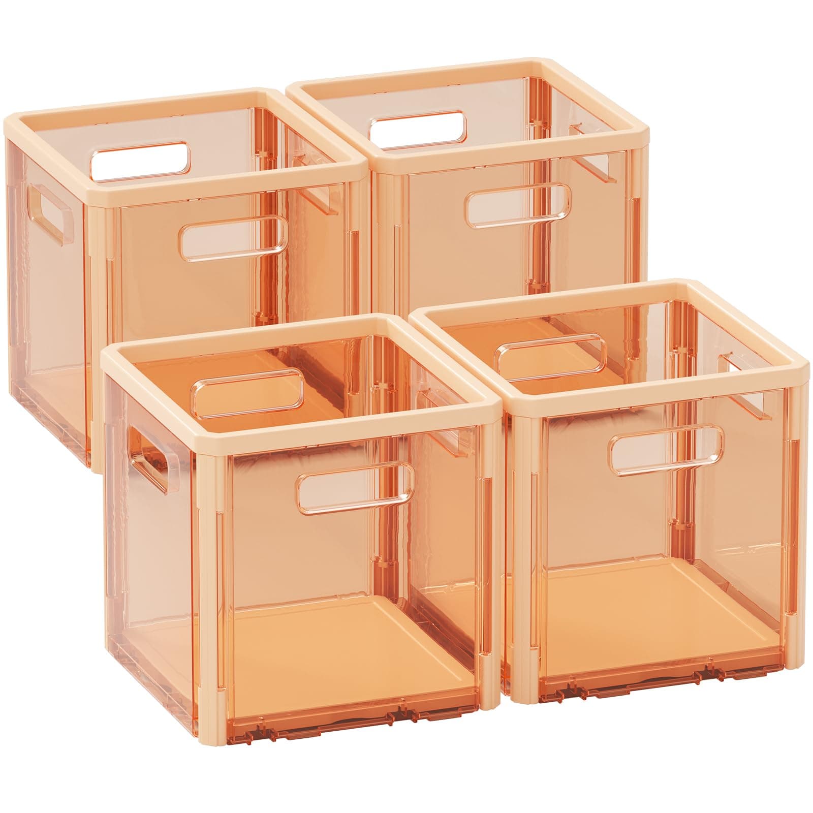HAIXIN Storage Cubes for Cube Organizer - Collapsible Cubby Bins Open Storage Bins Transparent Organizer Cubes Plastic Storage Baskets for Closet Shelf Playroom, 4 Pack (Orange, 10.5 inch)