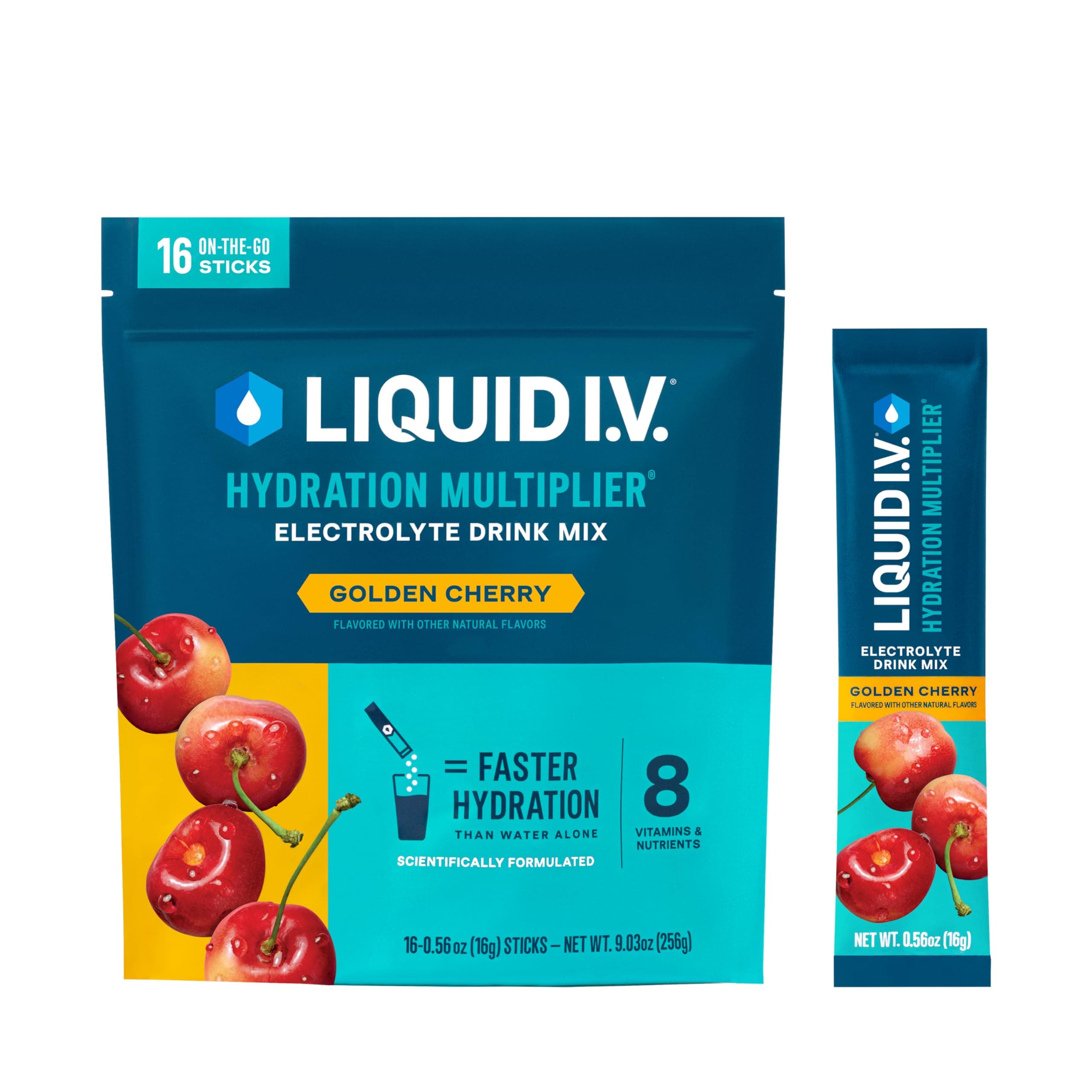 Liquid I.V. Hydration Multiplier - Golden Cherry - Hydration Powder Packets | Electrolyte Drink Mix | Easy Open Single-Serving Stick | Non-GMO | 16 Sticks