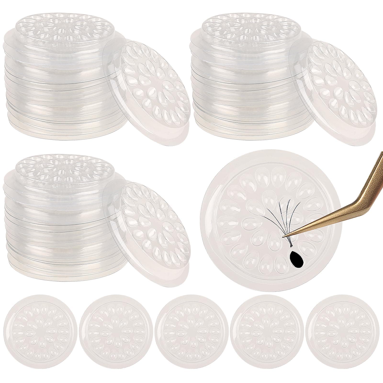 100Pcs False Lash Glue Holder, Lash Trays for Lash Extensions, Disposable Plastic False Eyelashes Glue Holder, Eyelashes Glue Holder Eyelash Extension Glue Holder Pallet Pads(Transparent)