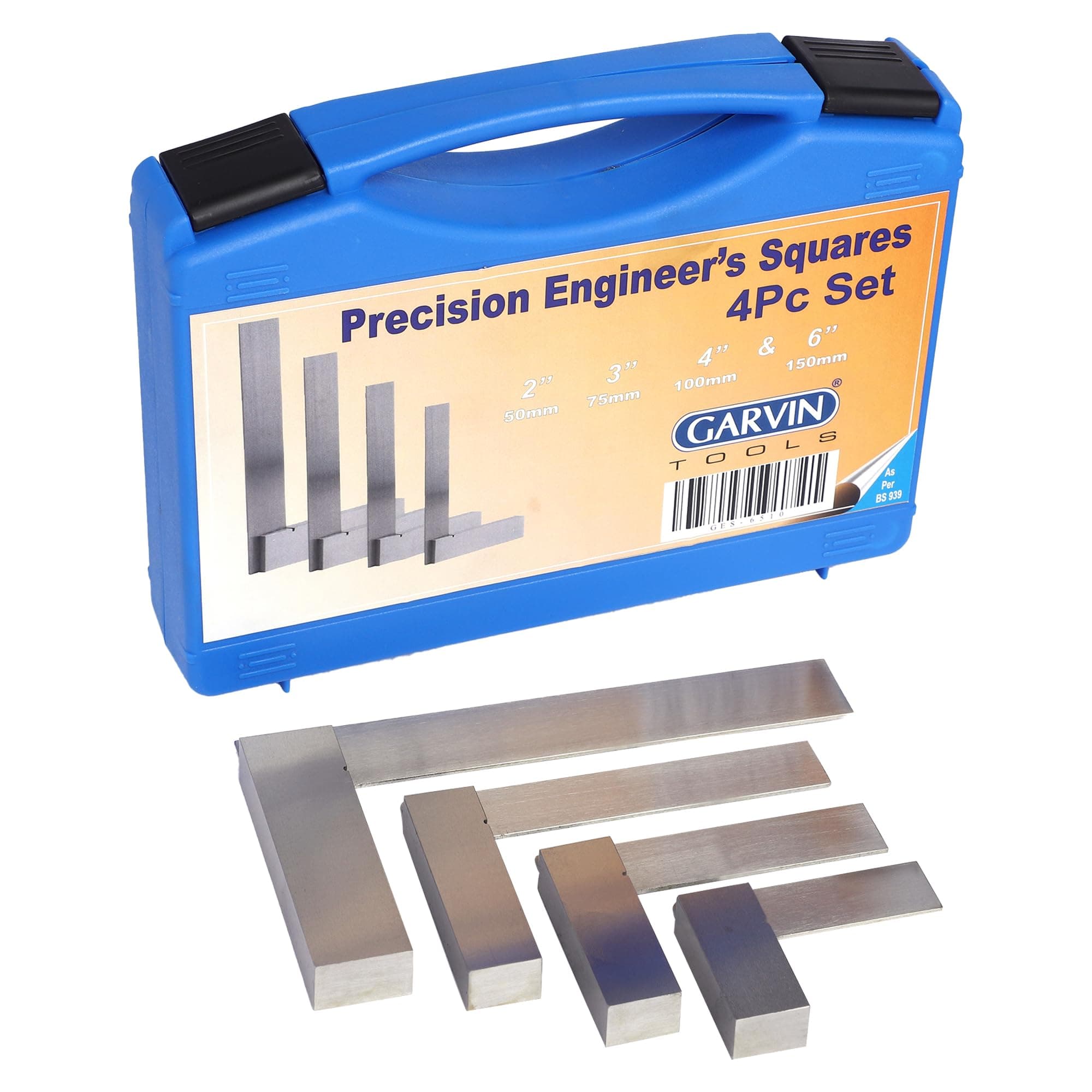 GARVIN Tools 4Pc Set of Precision Machinist Square Precision Grade accuracy per BS939 suitable for Carpener and machinists - Size Included 2" / 3" / 4" & 6" Squares