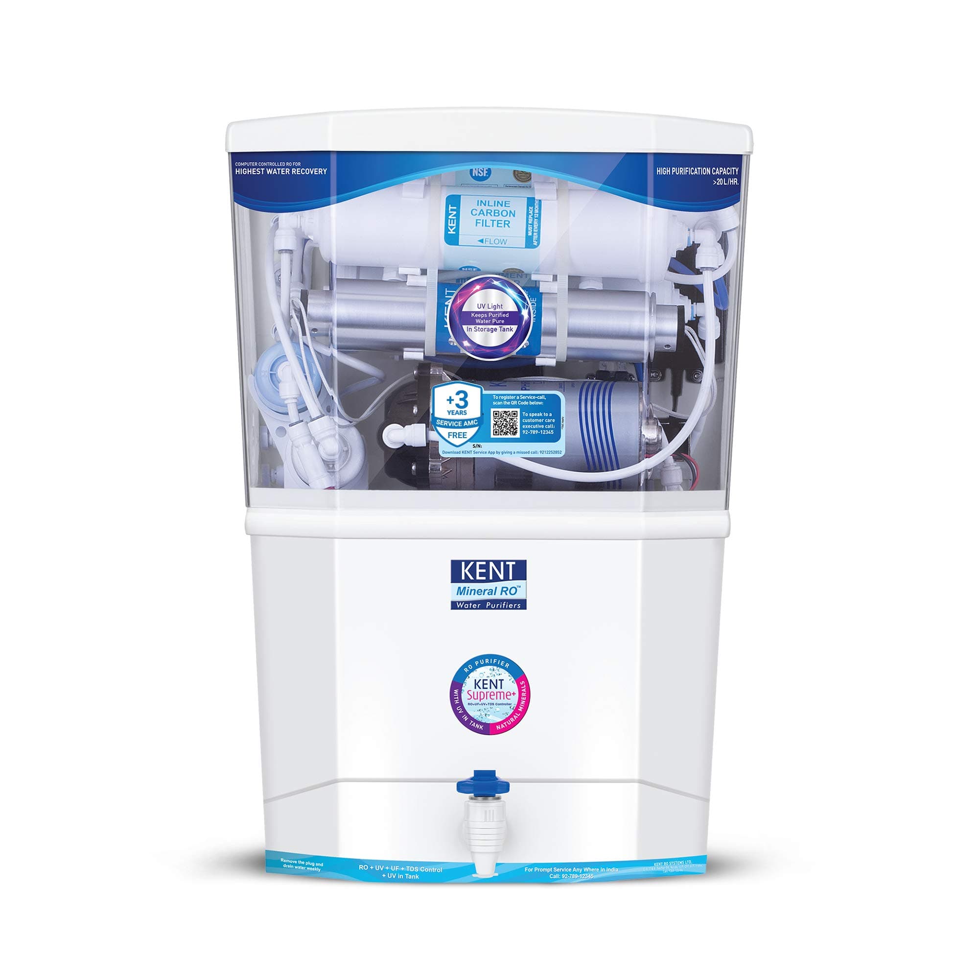 Kent Supreme Plus 11068 9 litres Wall-Mountable RO +UV+ UF + TDS Control and UV Disinfection Storage Tank Water Purifier