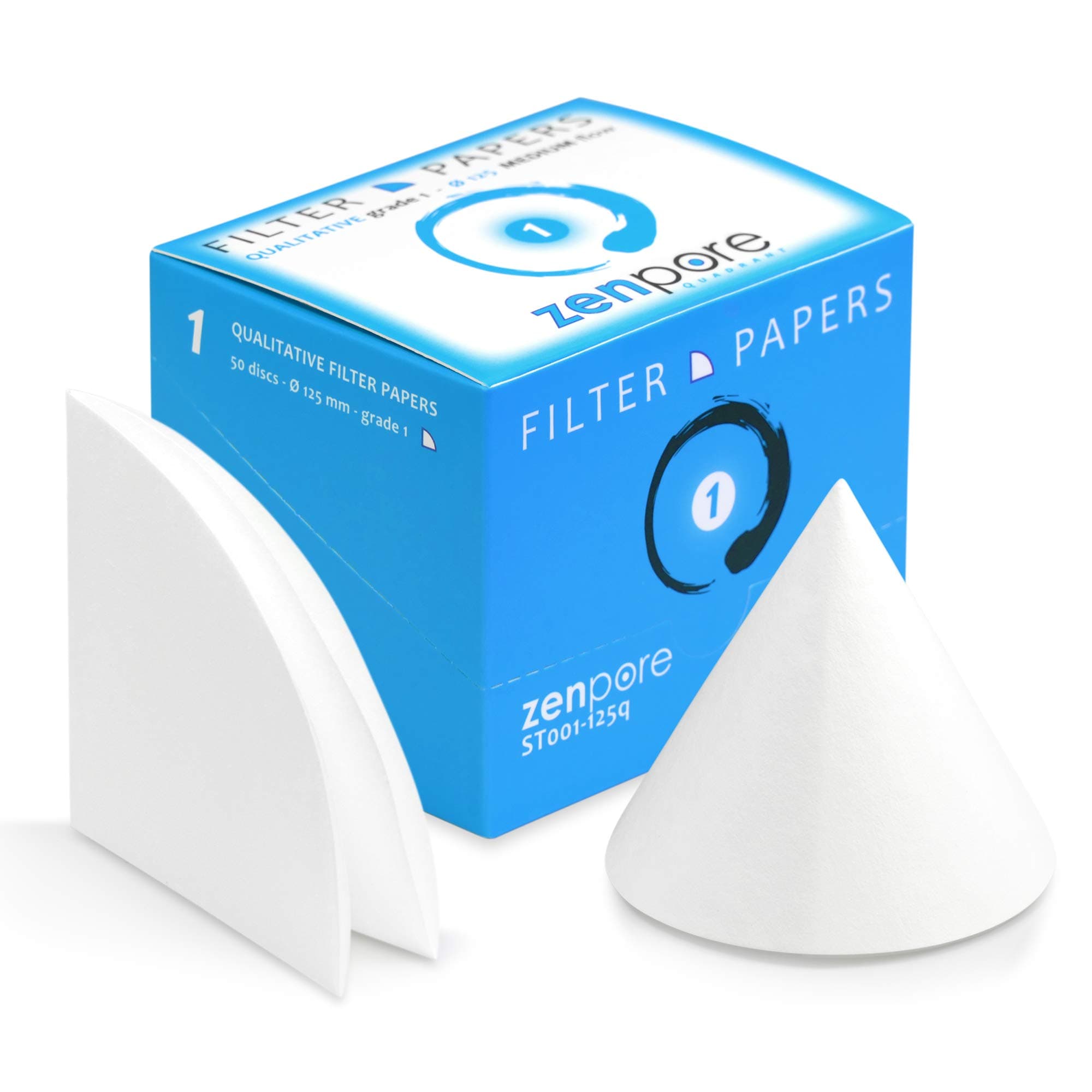 12.5 cm Quadrant-Folded Filter Paper, Pre-Folded disks, Qualitative Grade 1 - ZENPORE Medium Flow 125 mm (50 Discs)