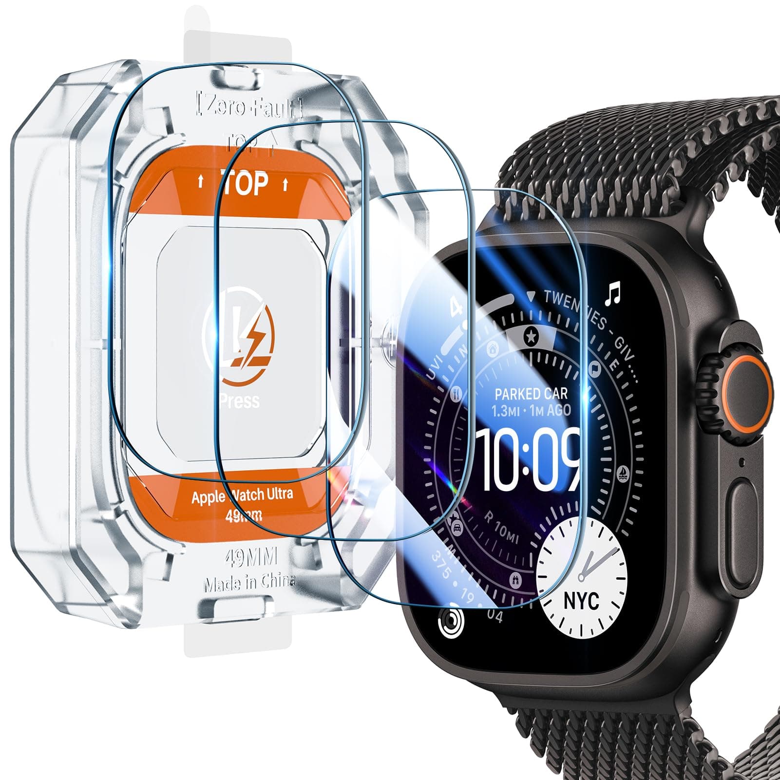 3 Pack for Apple Watch Ultra 3 Screen Protector 49mm [Zero-Fault] HD Top 9H Tempered Glass Apple Watch Ultra / Ultra 2 Screen Protector 49mm with Auto-alignment Installation Frame, Anti-Scratchch