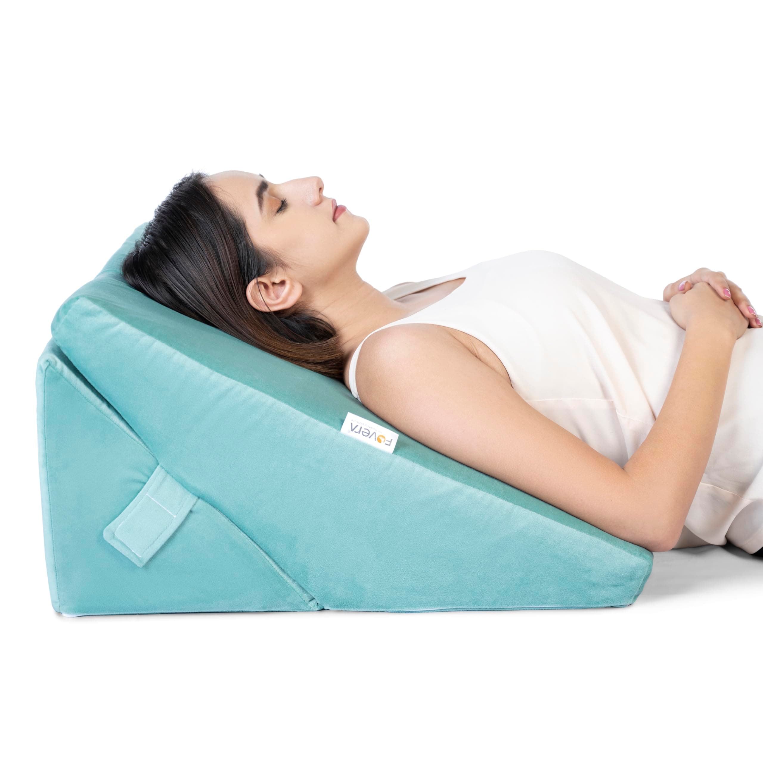 FOVERA Adjustable Bed Wedge Memory Foam Pillow with 7 Ways of Elevated Inclines for Acid Reflux, GERD, Snoring, Heartburn, Post-Surgery (Velvet Aqua Green, Standard - 22 x 22 x 12 Inch)