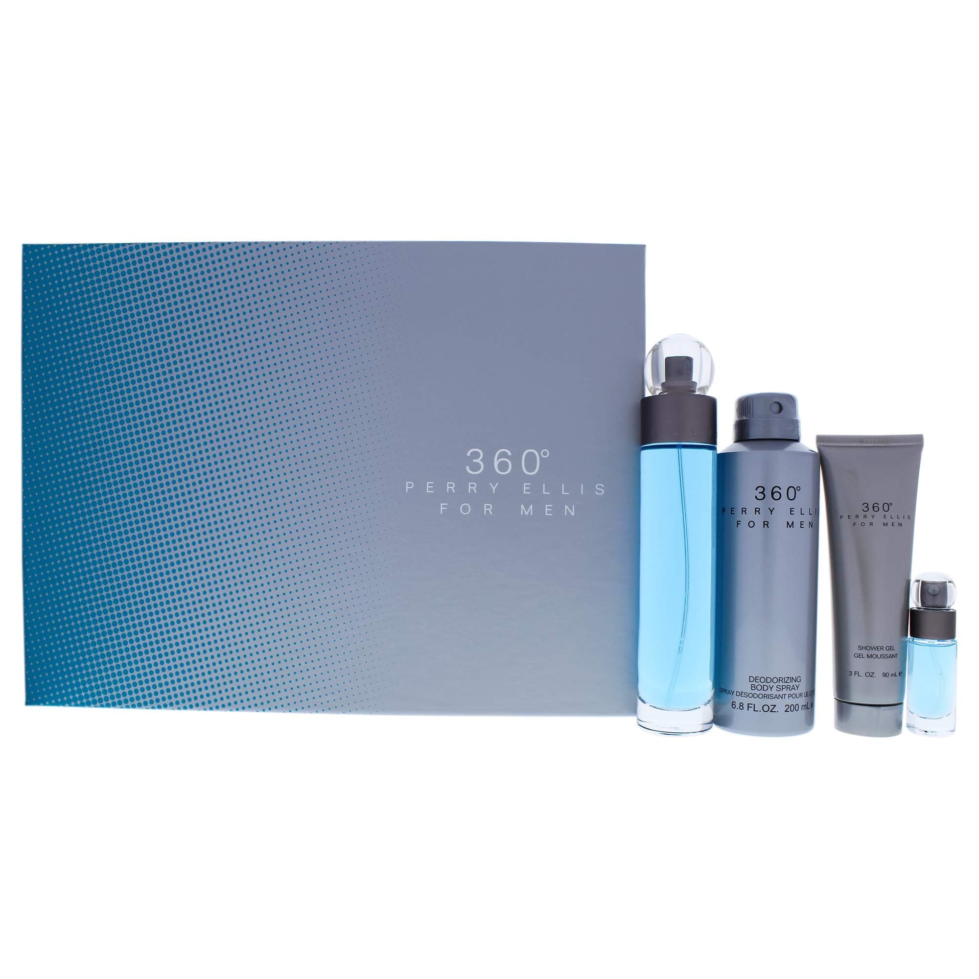 360 4 Pc Gift Set For Men - 3.4oz EDT Spray, 6.8oz Deodorizing Body Spray, 3.0oz Shower Gel, 0.25oz EDT Spray