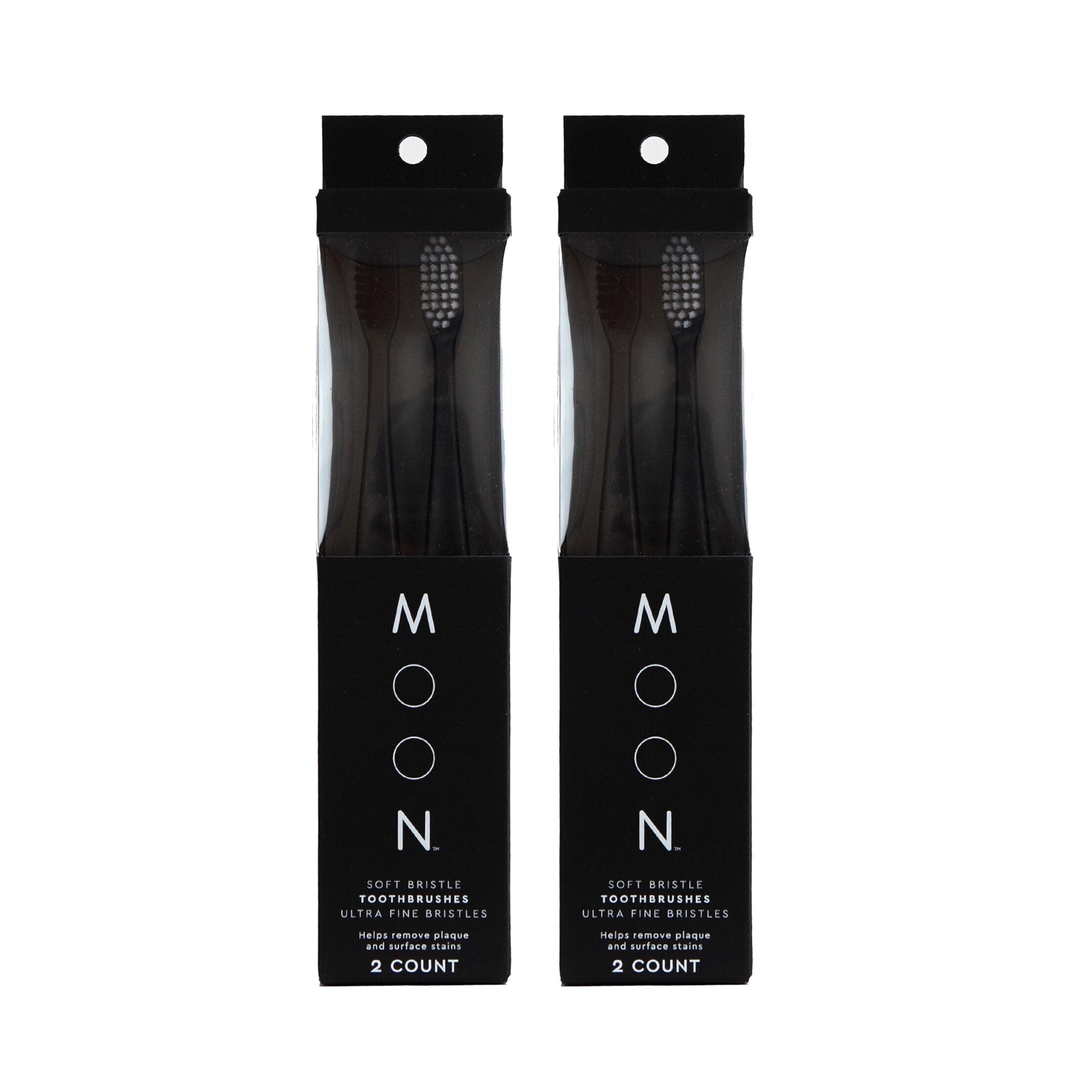 MOON Soft Bristle Toothbrush 2 x 2-Pack - 4 Extra Soft Toothbrushes for Adults, Gums & Teeth-Friendly - 720 Tapered Ultra-Fine Bristles per Brush for Gentle Deep Cleaning