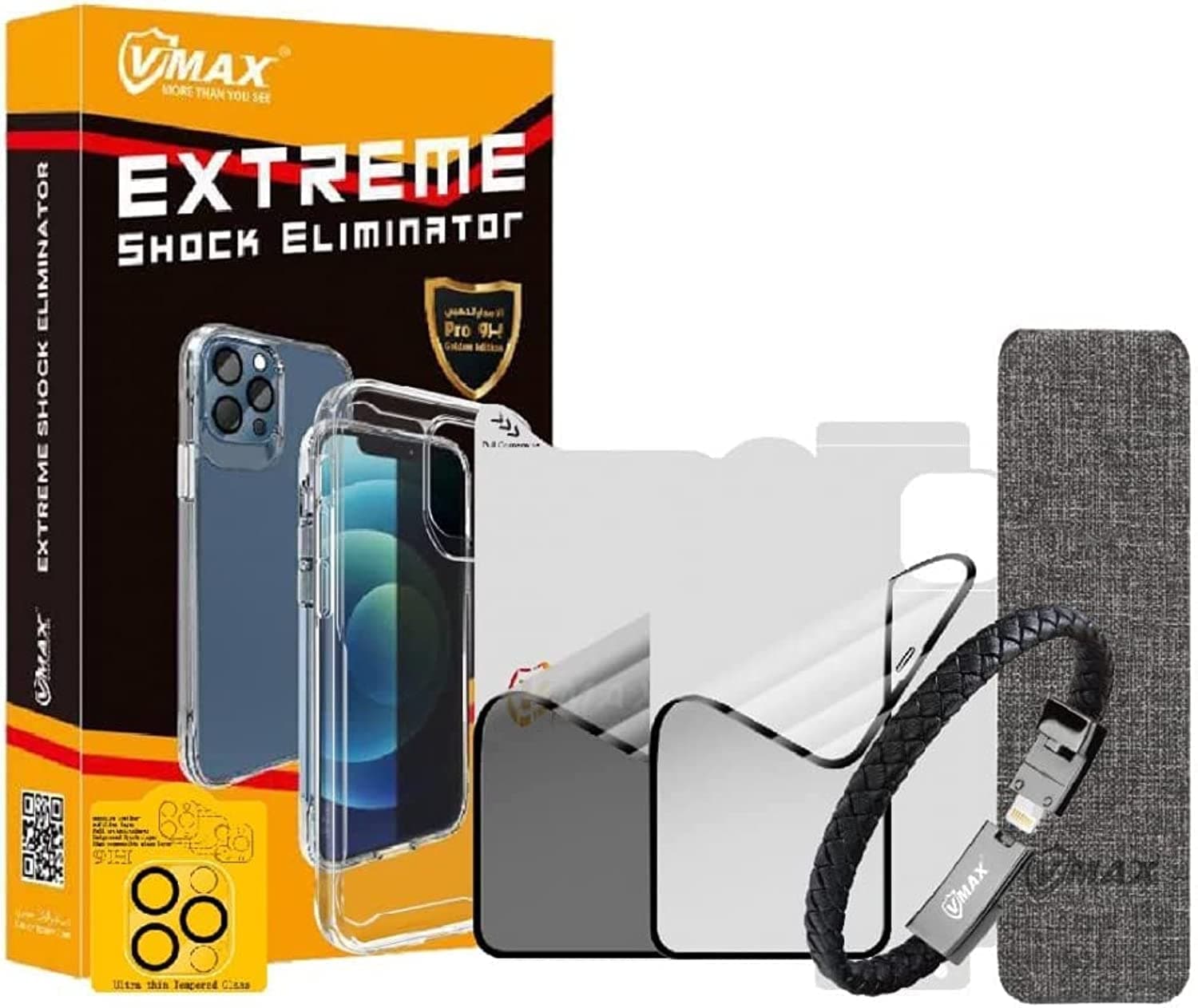 VMAX Extreme Shock Eliminator iPhone 13 with Transparent clamp and back cover, Magnetic Phone back grip, Lens Protection for the camera, Leather Bracelet for mobile charging