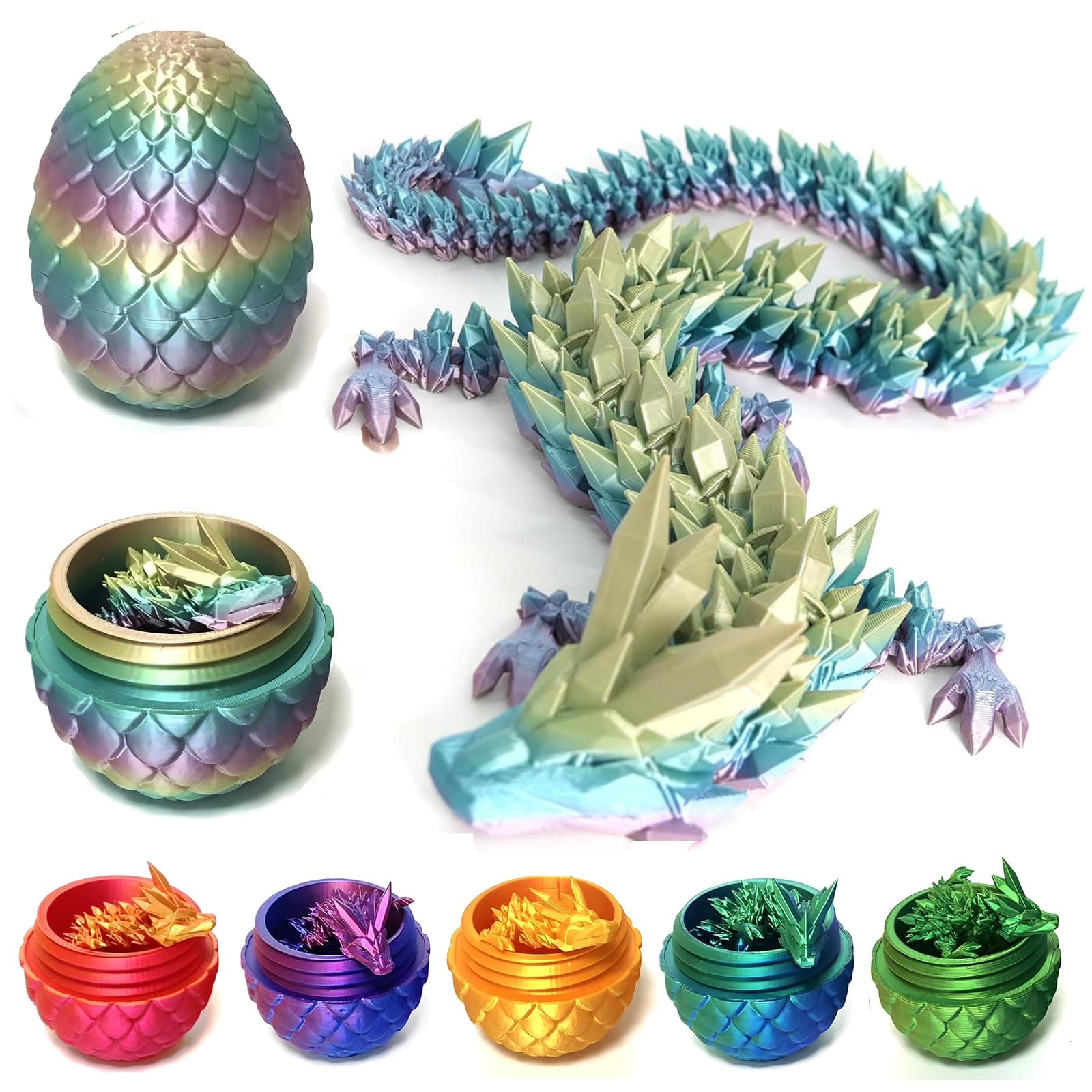 nezababy 3D Printed Dragon,3D Dragon Eggs with Dragon Inside,Crystal Dragon Fidget Toy for Adult,Full Articulated Dragon Decoration for Gift (Red) (Multcolor)