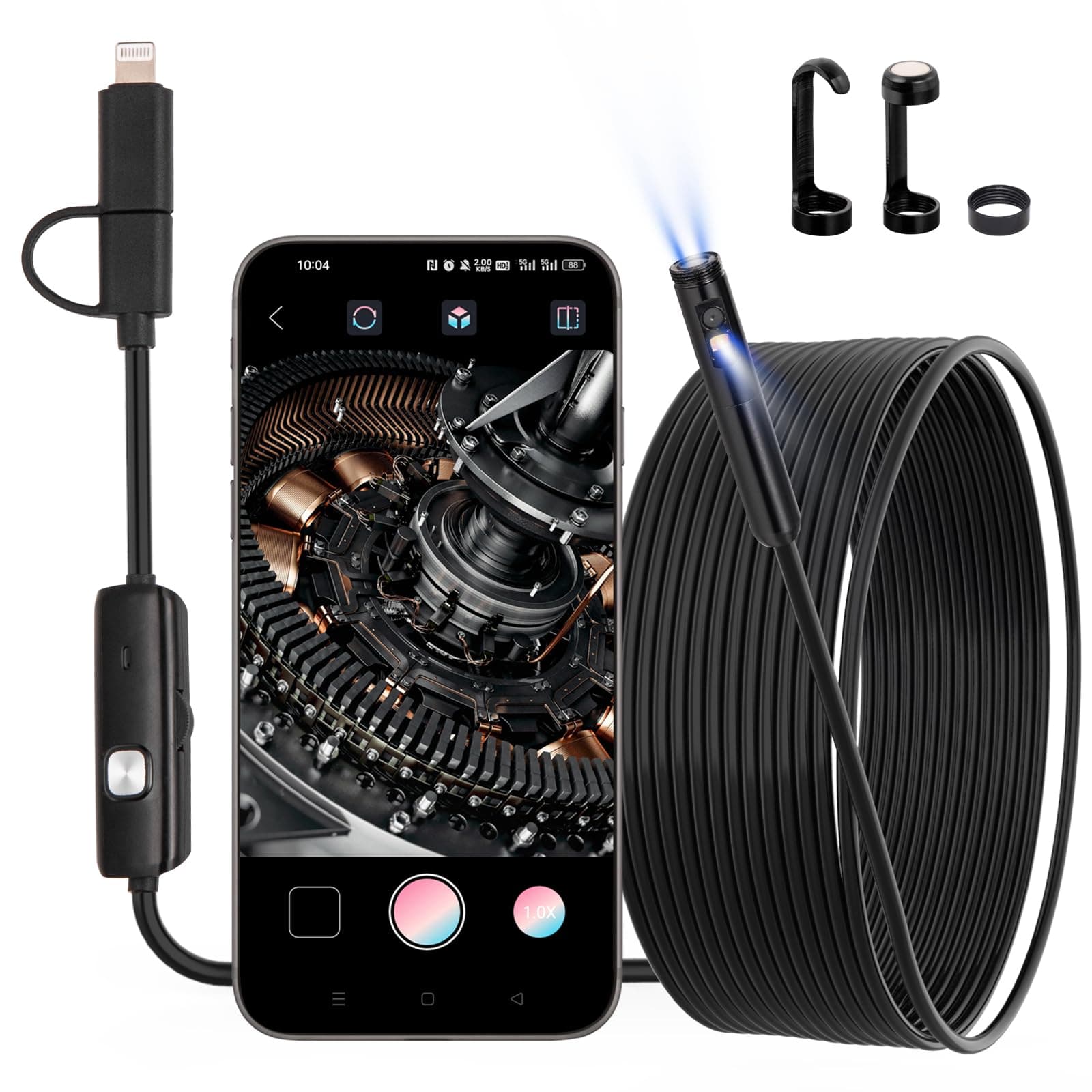 [Dual-Lens] Endoscope Camera with Light 1920P HD Borescope with 8+1 LED Light Endoscope 16.5FT Semi-Rigid Snake Cable 8mm IP67 Waterproof Inspection Camera for iPhone iPad Android Phone