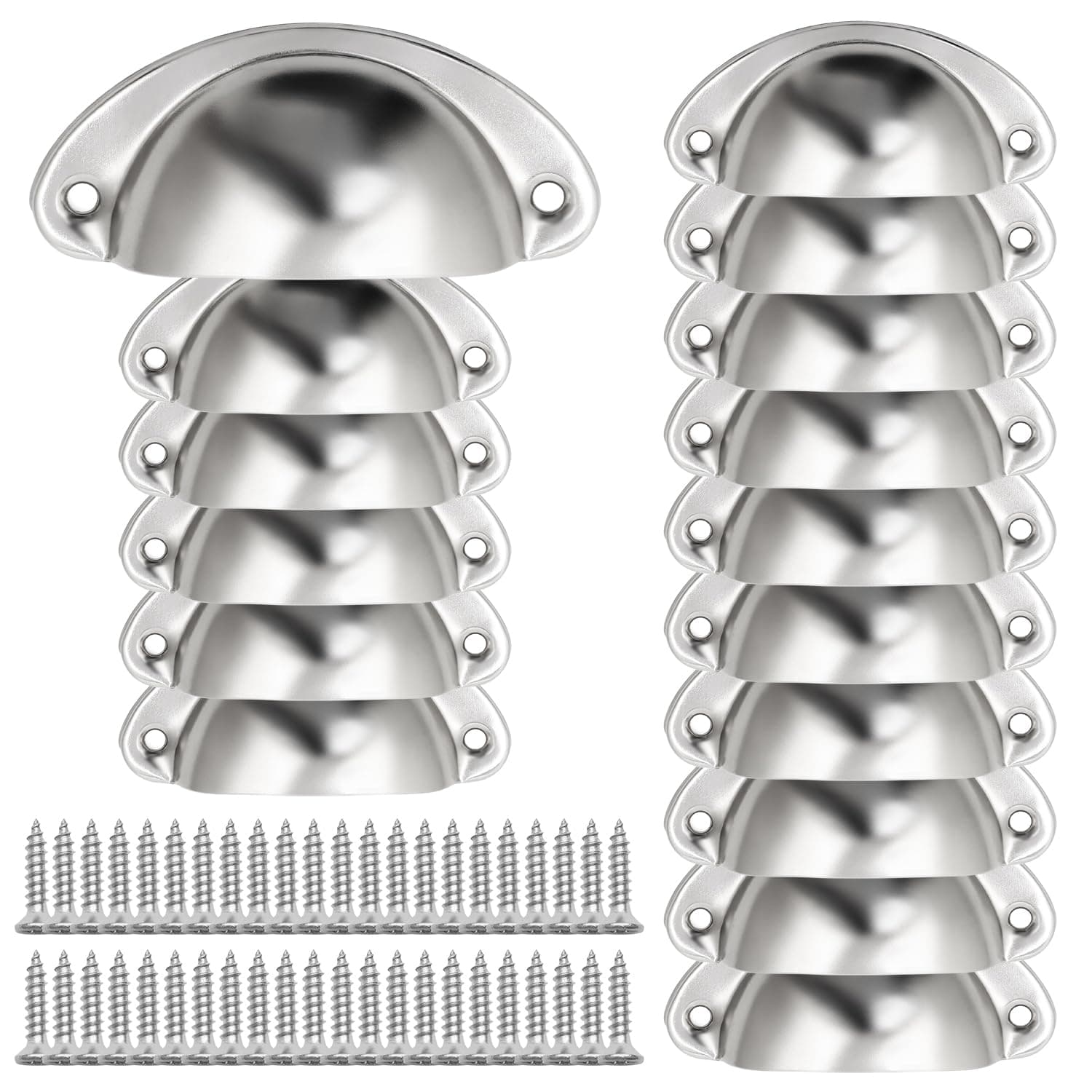 16 Pcs Cup Drawer Handles with Fixing Screws, Chrome Half Moon Vintage Handles, Drawer Cup Pull Handles for Cupboard Wardrobe Cabinet
