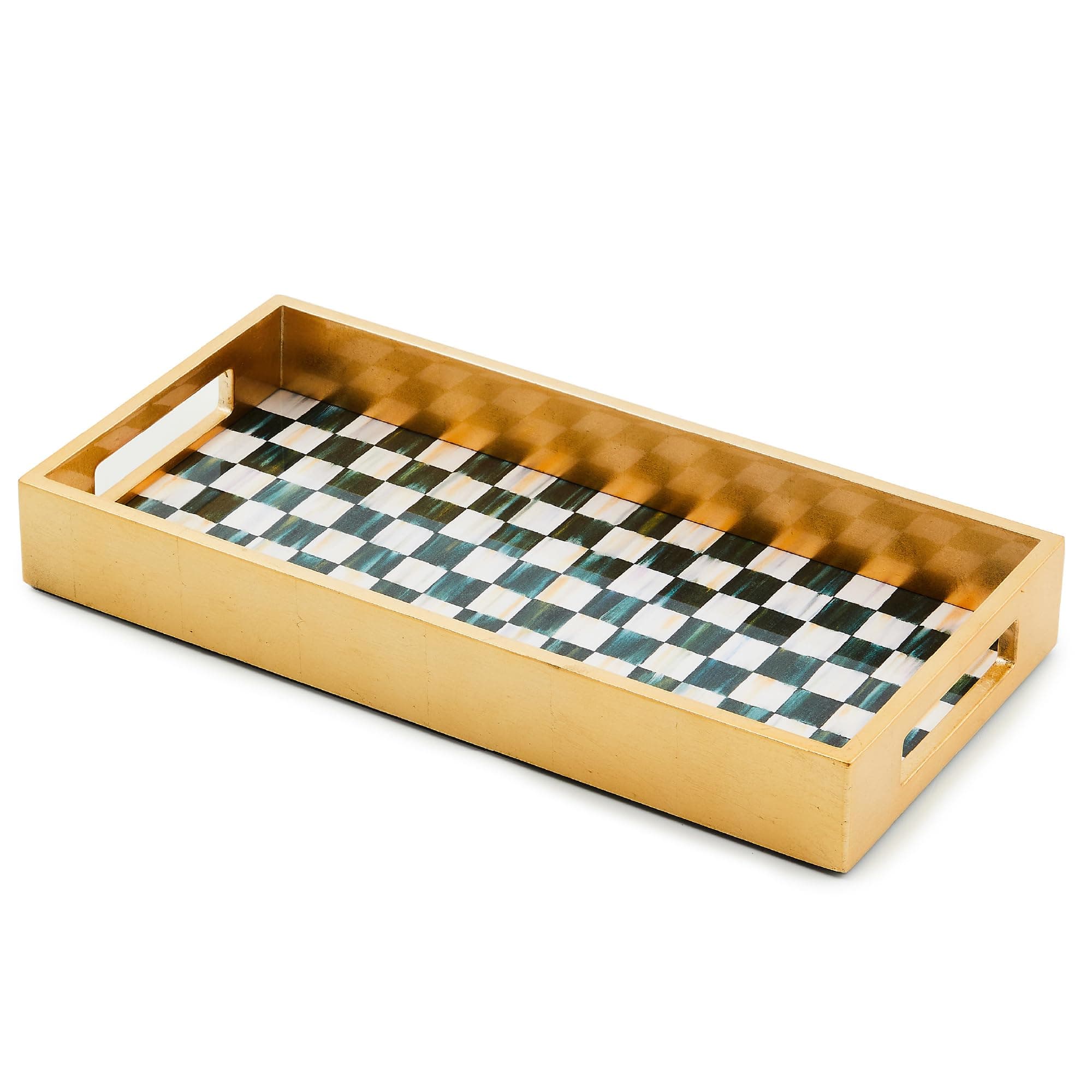MACKENZIE-CHILDS Lacquer Vanity Tray with Handles, Rectangular Tray for Dresser and Home Decor, Black-and-White Courtly Check