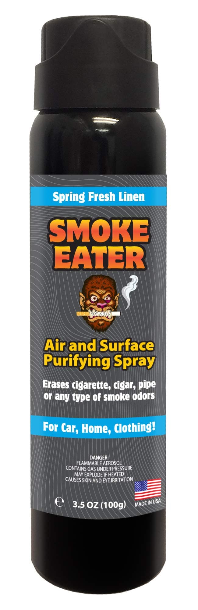 Smoke Eater - Breaks Down Smoke Odor at The Molecular Level - Eliminates Cigarette, Cigar or Smoke On Clothes, in Cars, Homes, and Office - 3.5 oz Travel Bottle (Spring Fresh Linen AEROSOL)