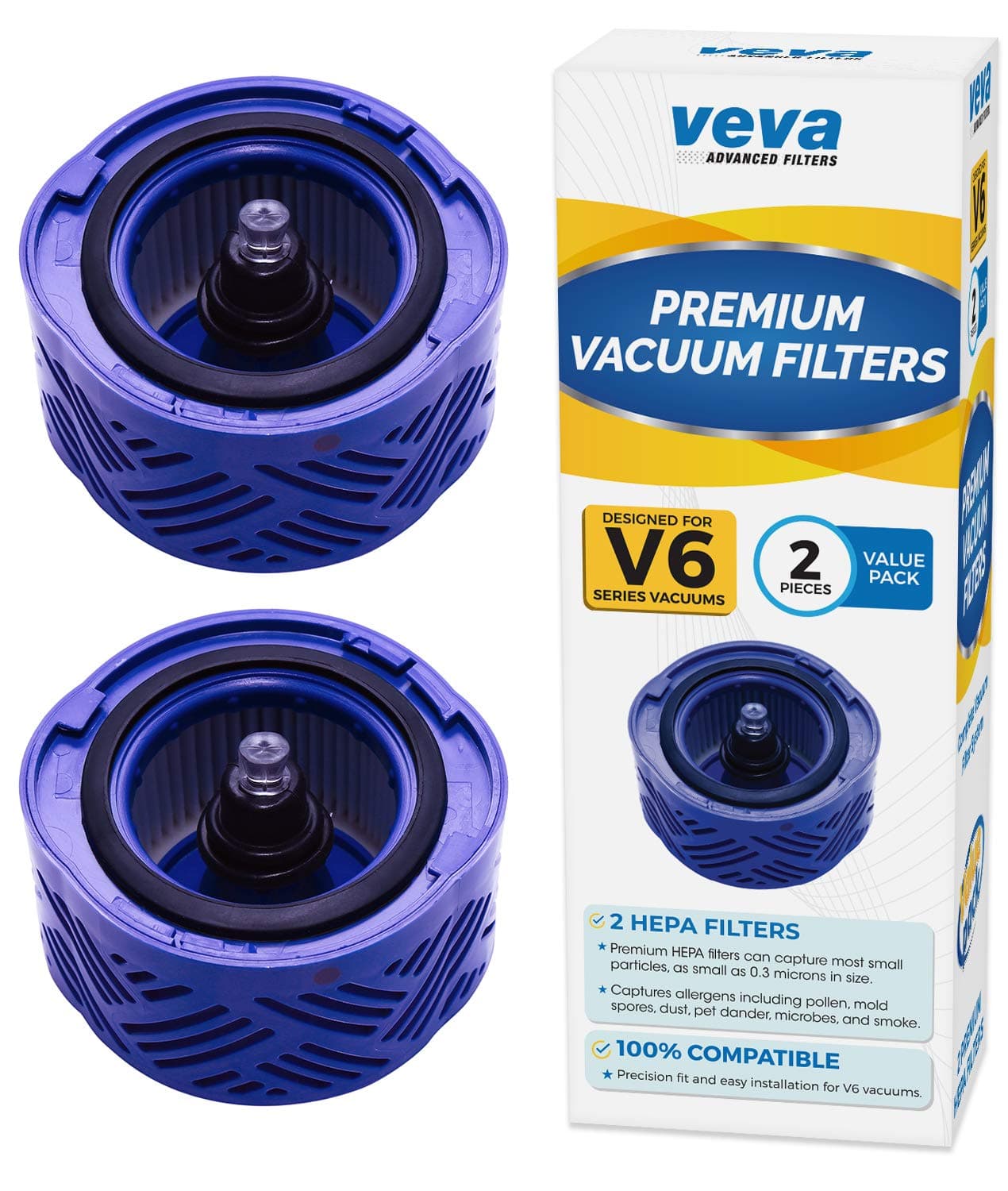 2-Pack Premium HEPA Filters Compatible with Dyson V6 Absolute Cordless Vacuum - Replacement Part # 966741-01, Captures Allergens for Cleaner Home