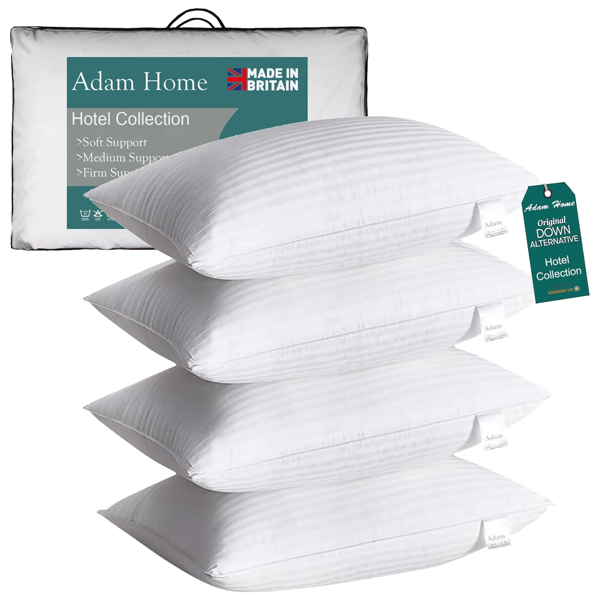 – Adam Home Pillows 4 Pack Hotel Quality Side Sleeper Bounce Back Bed Pillow Hypoallergenic & Anti Dust Mite Resistant Premium Filled Hotel Pillows Pack of 4