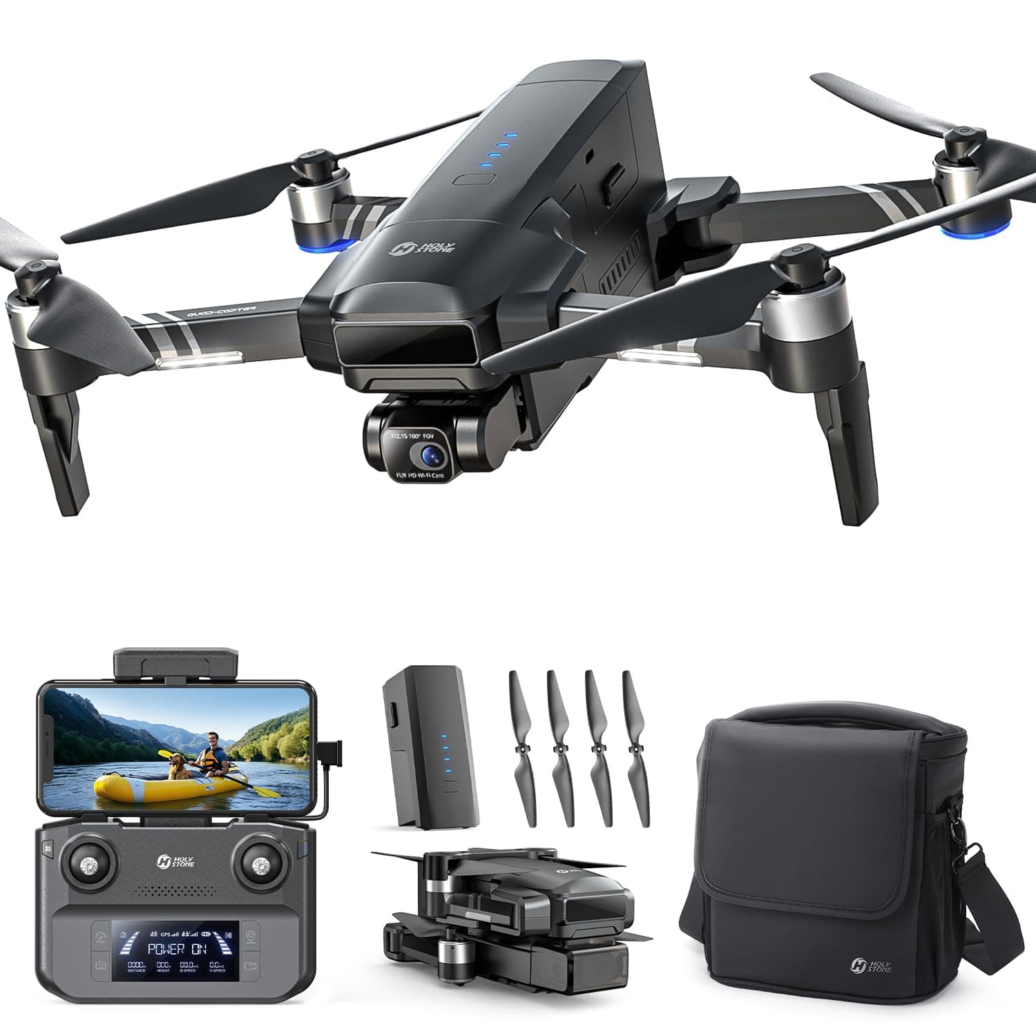 Holy Stone HS600 2-Axis Gimbal Drones with Camera for Adults 4K EIS, Integrated Remote ID, 20000 FT Range Transmission, GPS Drone with Brushless Motors, 4K/30FPS, Follow Me, Level 6 Wind Resistance