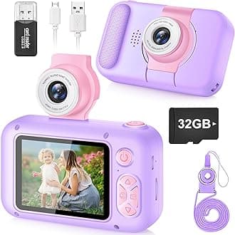 Kids Camera Toy for 3 4 5 6 7 8 9 10 11 12 year old Girls/Boys,Kids Digital Camera for Toddler with 180°Flip Lens&2.4in IPS Screen,Birthday Festival Present Toy for Girls/Boys,32 GB Card,X101