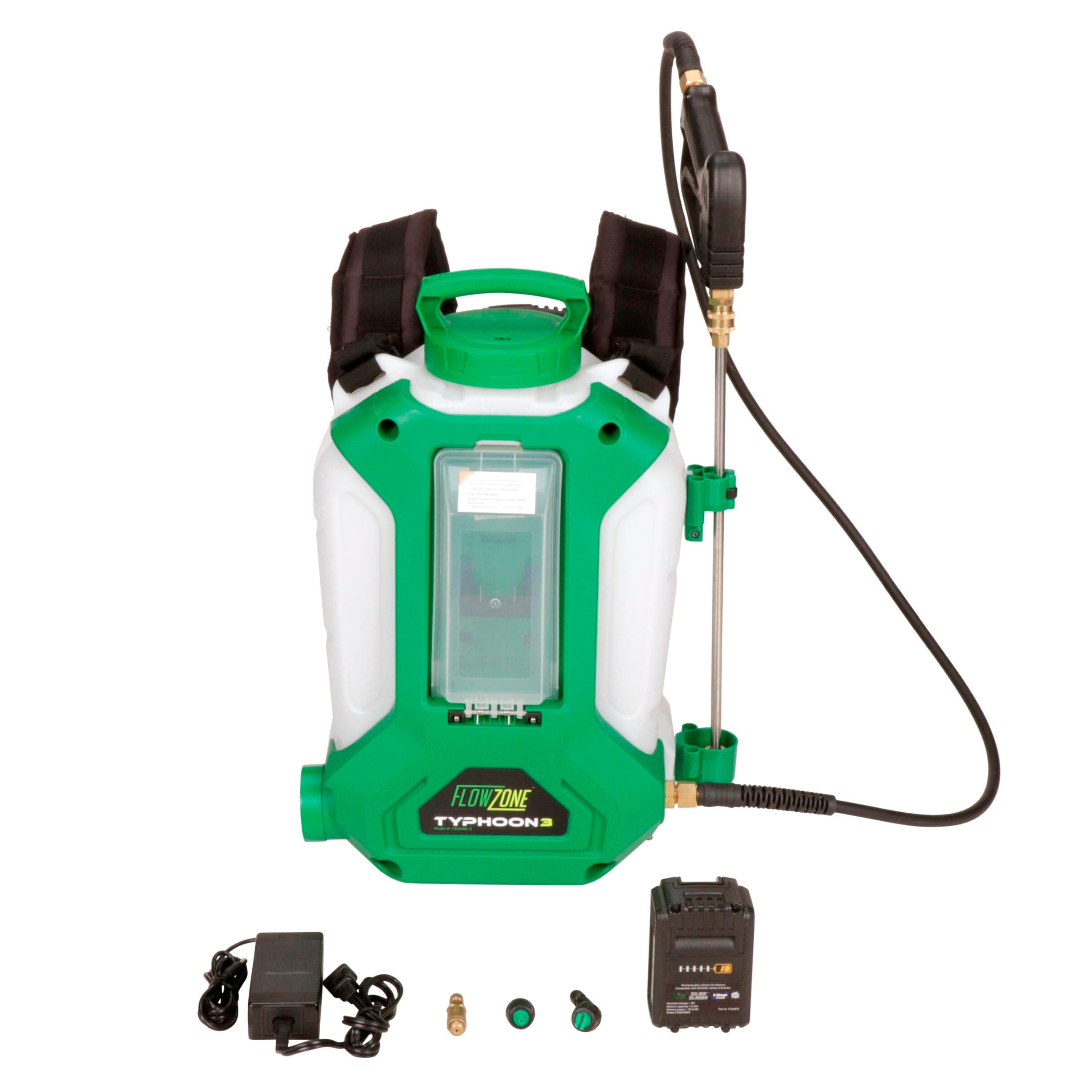 FlowZone Typhoon 3 Battery Powered Backpack Sprayer - Variable-Pressure 5-Position Electric Lawn & Garden Sprayer - 4 Gallon (Battery & Charger Included)