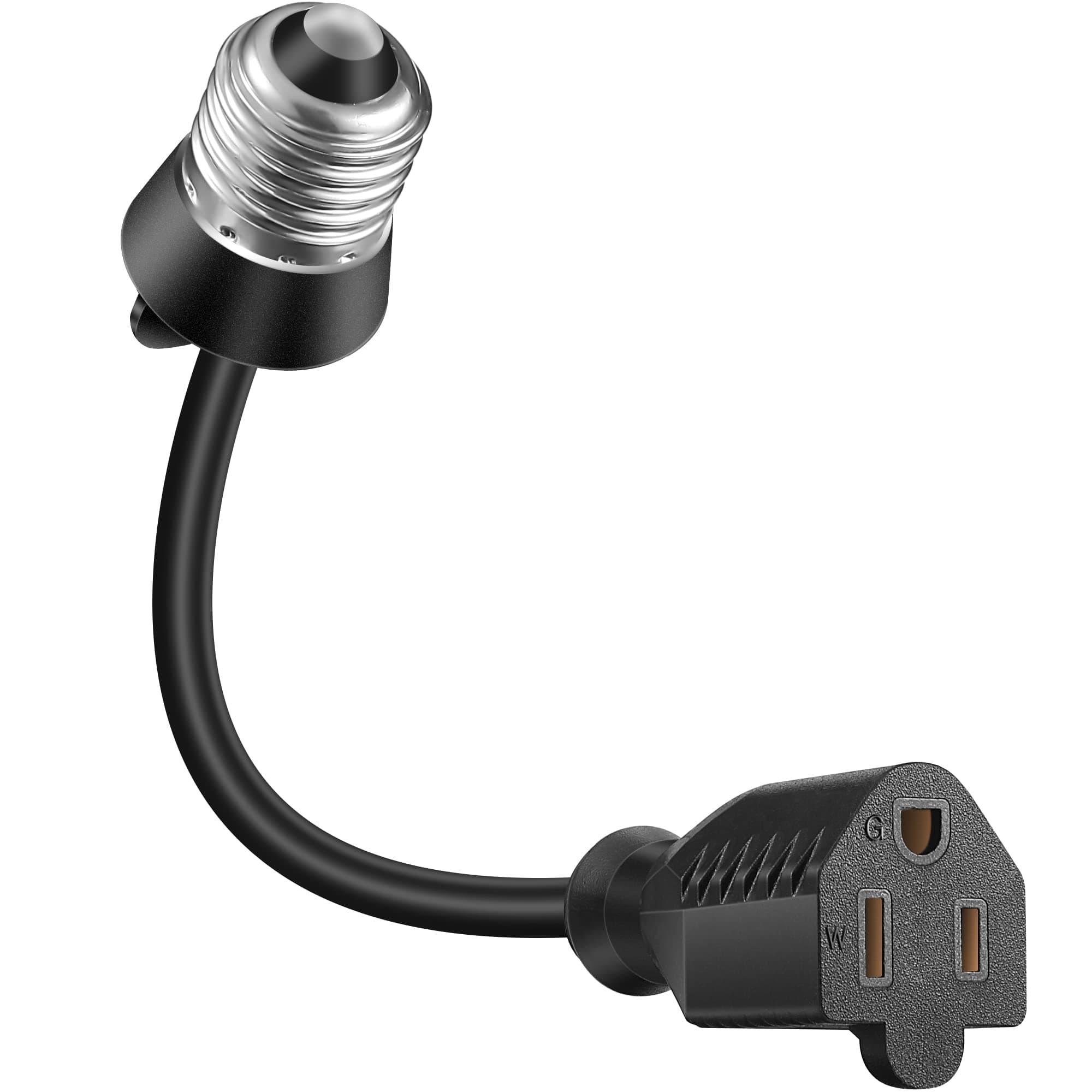 Feekoon 1 Pack 3 Outlet Light Socket Adapter, Convert E26/E27 Bulb Socket to 3 Prong Outlet with Extension Cord, Light Bulb Plug Adapter Converter Suitable for Outdoor Porch Garage Patio Use (Black)