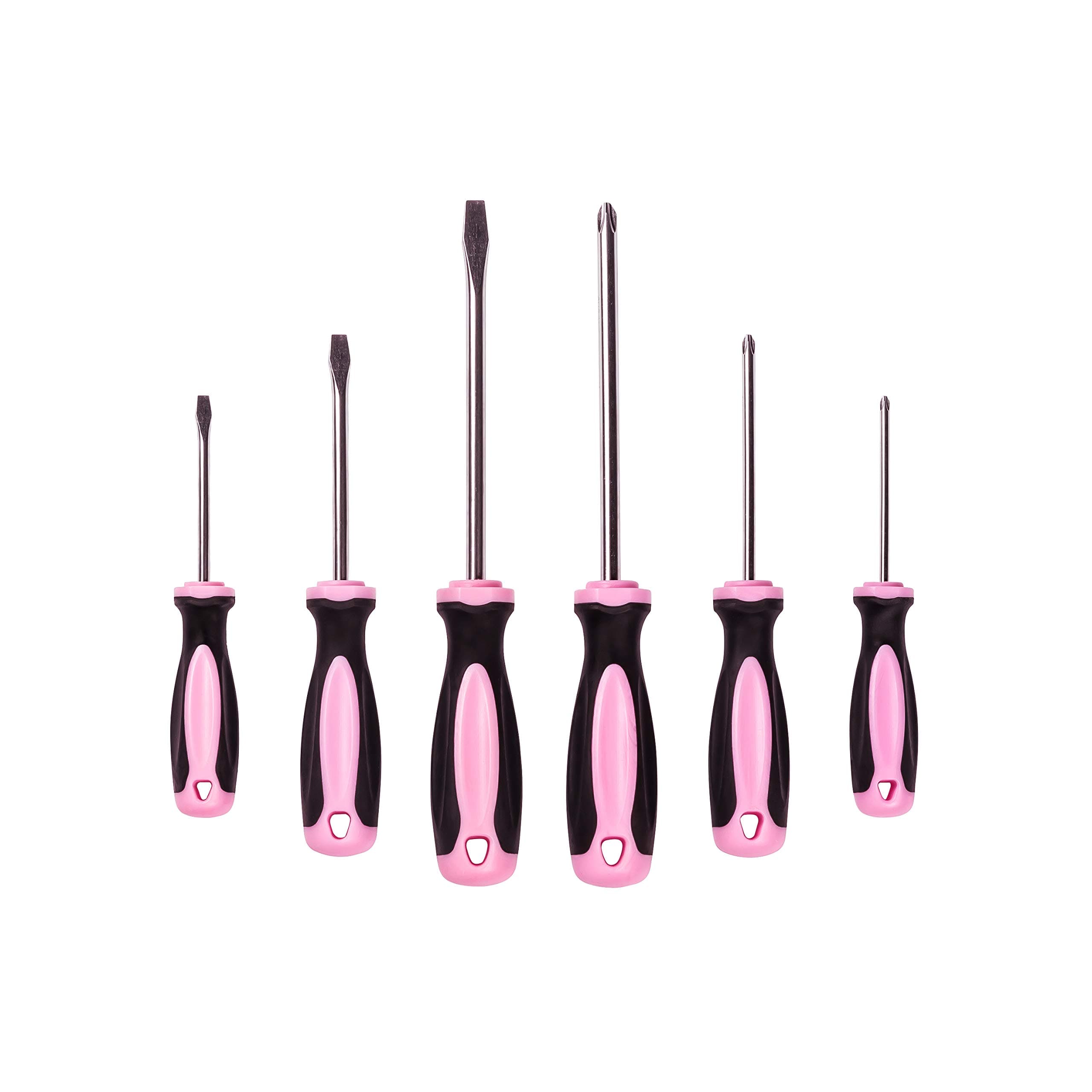Magnetic Screwdriver Set - 6 Piece Phillips Head and Flat Head Hand Pink Tool Set for Women & Ladies - Insulated Screwdriver Kit with Magnetic Tip - Screw Drivers Set