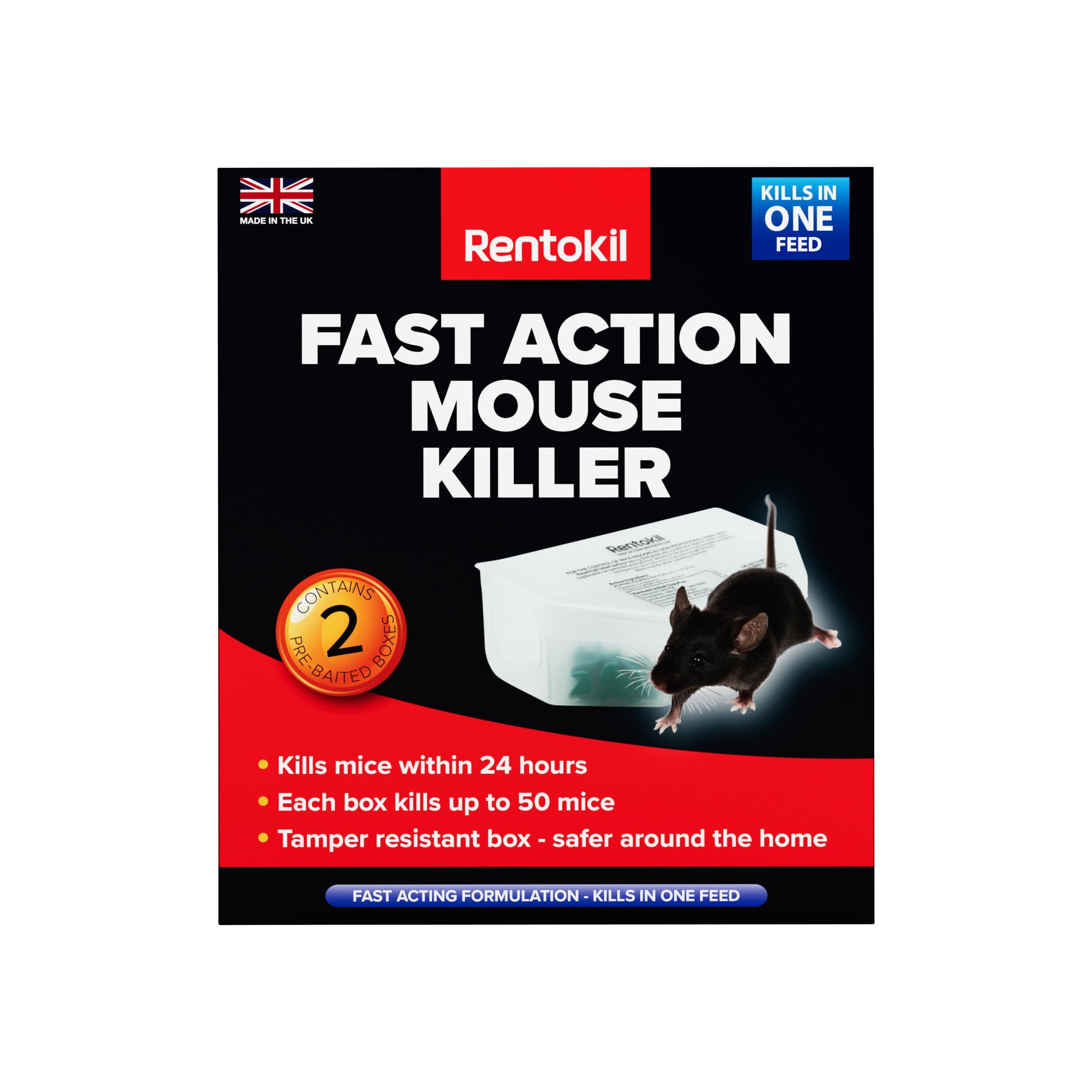 Rentokil PSF135 Fast Action Mouse Killer Twin Pack - Highly Effective Indoor Rodent Bait Station for Quick and Efficient Elimination of Mice, Ready-baited, kills up to 50 mice per station