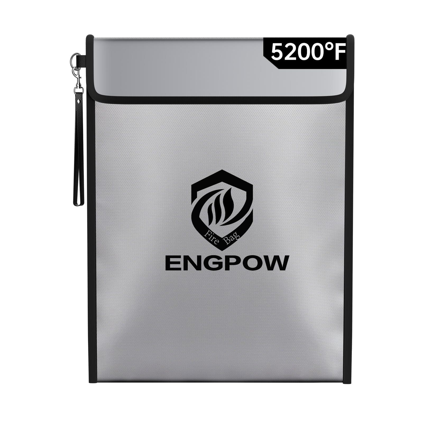 ENGPOW Fireproof Document Bag with Lock (5200℉),15”x 11” Fireproof Money Pouch with Zipper, Fireproof File Safe Storage Organizer Holder for Valuables,Cash,A4 Legal Important Documents and More