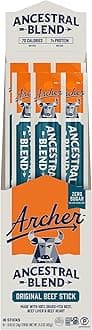 Ancestral Beef Jerky Sticks - Grass Fed Beef Individually Wrapped, Sugar Free, Bulk, Jerky Snack Packs, Gluten Free, Paleo, Keto, 7g Protein Each - 1 oz (Pack of 18)