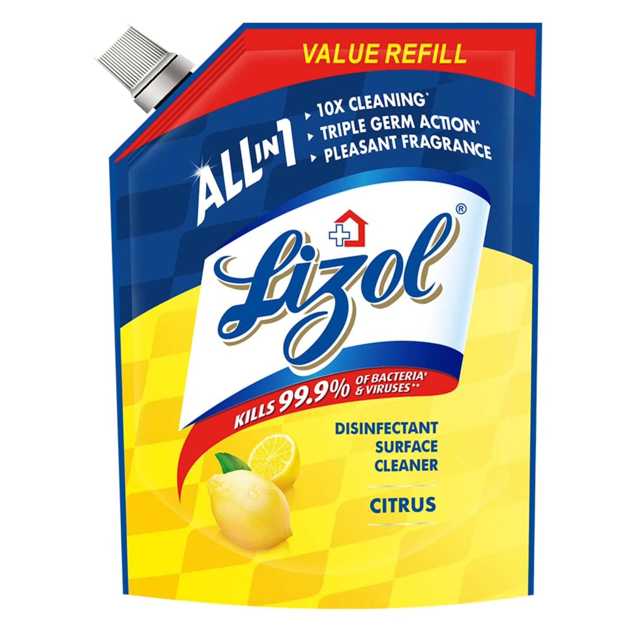 Lizol Disinfectant Surface & Floor Cleaner Liquid Refill Pack, Citrus - 1800 ml