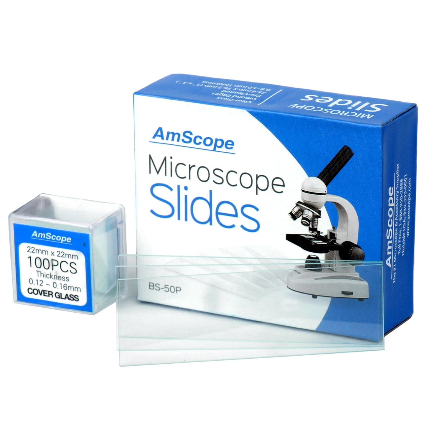 – AmScope BS-50P-100S-22 Pre-Cleaned Blank Ground Edge Glass Microscope Slides and 100pc Pre-Cleaned Square Glass Cover Slips Coverslips