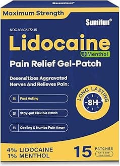 Sumifun 4% Lidocaine Patches Plus 1% Menthol - 15 Counts Maximum Strength OTC Pain Relief Patches for Back Ache Stiff Neck Joint Pain Muscle Soreness Topical Analgesic