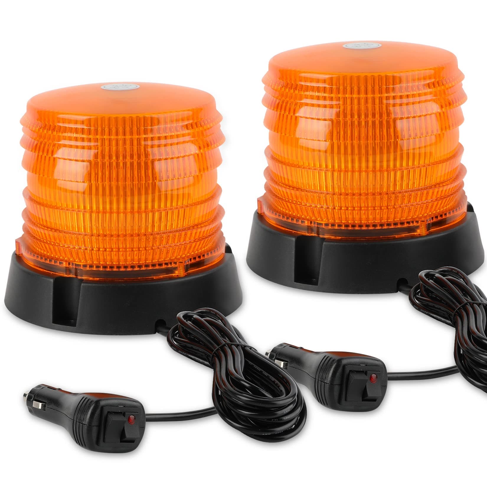 2pcs LED Warning Flash Beacon Lights, 60 LED Amber Warning Safety Flashing Strobe Lights with Magnetic and 16 ft Straight Cord for Vehicle Truck Tractor Golf Carts UTV Car Bus,12V-24V