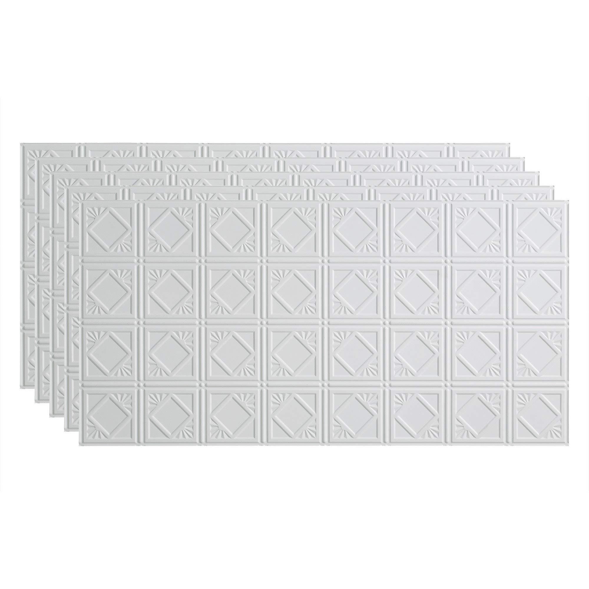 FASÄDE Traditional Style/Pattern 4 Decorative Vinyl 2ft x 4ft Glue Up Ceiling Panel in Matte White (5 Pack)