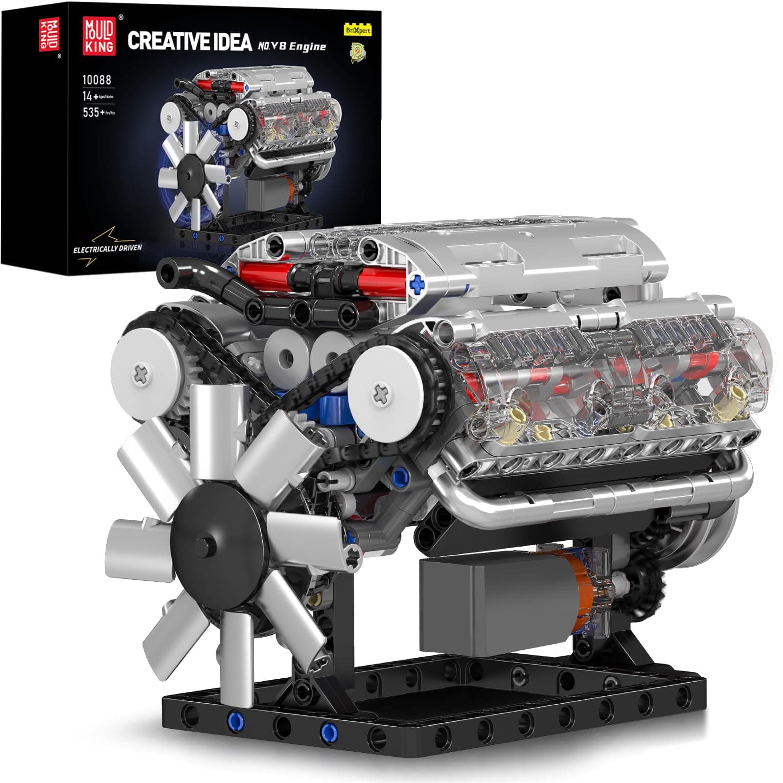 Mould King 10088 V8 Engine Building Blocks Sets, MOC Scale Model Kit with Battery and Motor, Collectible Set for Adults, Construction Toys Gifts for Teens(535 Pcs)