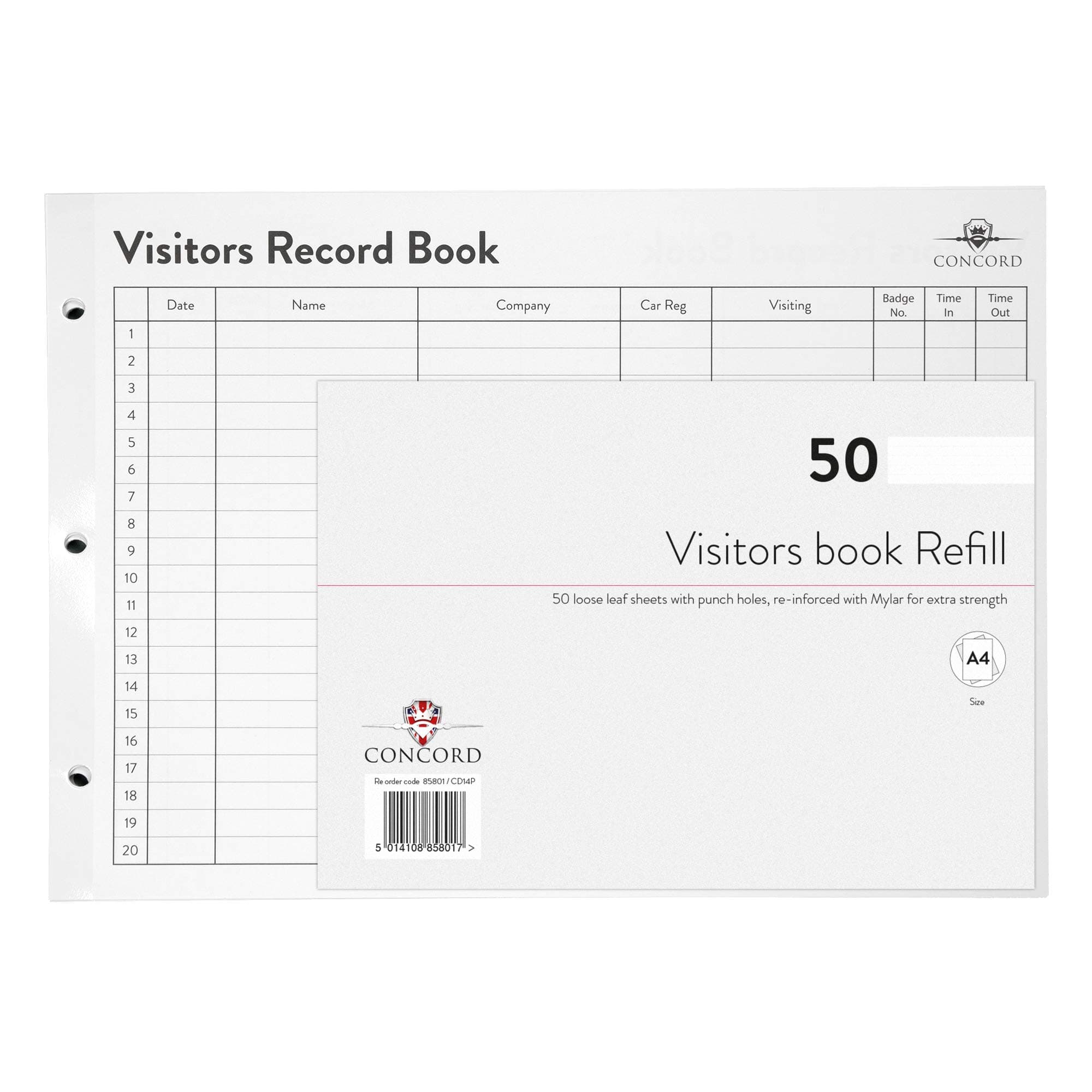 CD14P Refill for Visitors Book 50 Sheets 2000 Entries 230x355mm Ref 85801, black