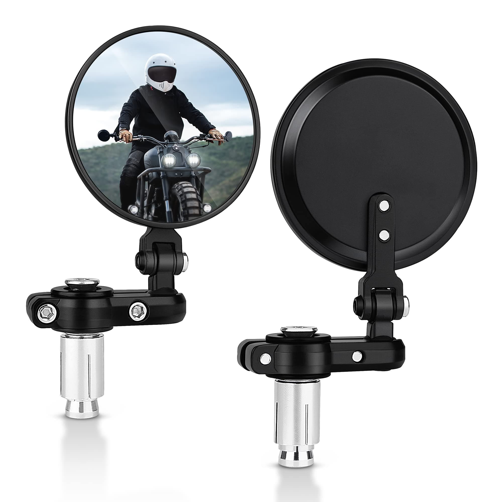 MICTUNING Universal Motorcycle Mirrors, 7/8" (22mm) Round Folding Bar End Side Mirror Convex Rear View Mirrors Compatible with Honda, Scooter, Suzuki, Yamaha, Kawasaki, Victory and More