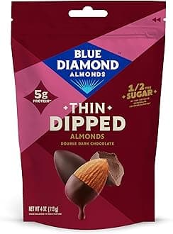 Dark Chocolate Covered Thin Dipped Snack Nuts for Guilt-Free Snacking with Half the Sugar, Perfect for Gathering, Holidays, or Craving a Sweet Treat, 4oz. Resealable Bag