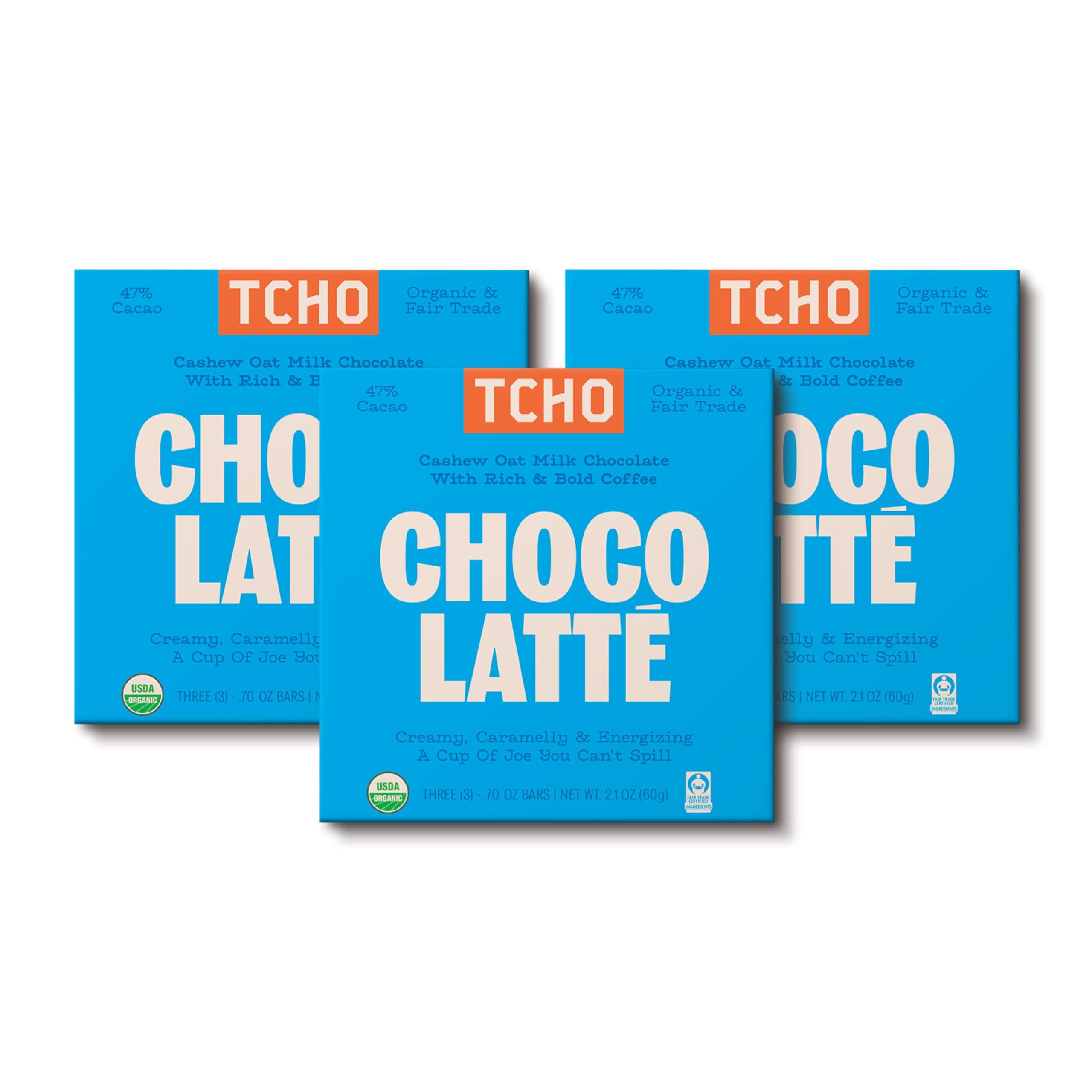 TCHO Choco Latte 47% Oat-Milk Chocolate Bars (3 pack) | Plant Based, Organic & Fair Trade | Non GMO, Non-Dairy, Vegan, Soy Free (2.1oz each)
