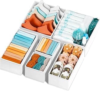 Criusia Drawer Organizer Clothes 6 Pack White- Dresser Organizer Bins for Closet Bedroom - Baby Clothes Organizers and Storage for Nursery Organization -Sock Underwear Drawer Organizer Divider