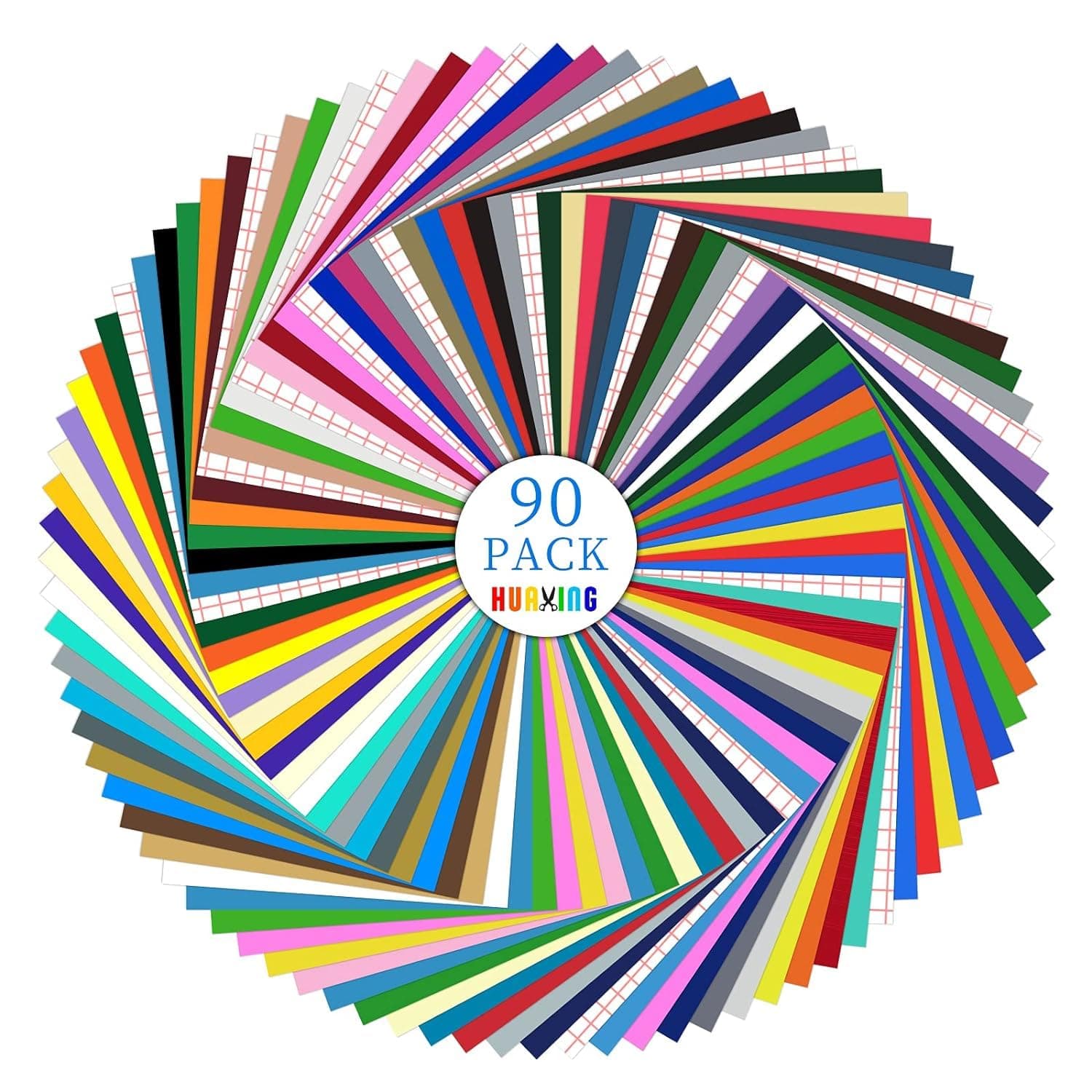 Permanent Adhesive Vinyl Bundle - 90 Pack Vinyl Sheets (12”x12”, Glossy, Matte, Metallic) for Most Cutting Machines and Party Decoration, Sticker, Craft Cutter, Car Decal.