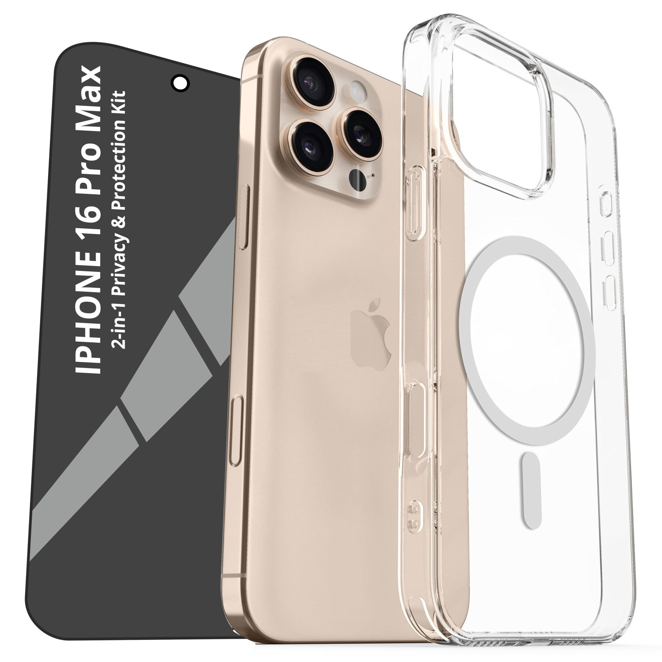 The Cozy Case Privacy Screen Protector Guard and mag-Safe case Compatible with iPhone 16 Pro Max Along with Easy Installation kit (for iPhone 16 PRO MAX (PT+MC))