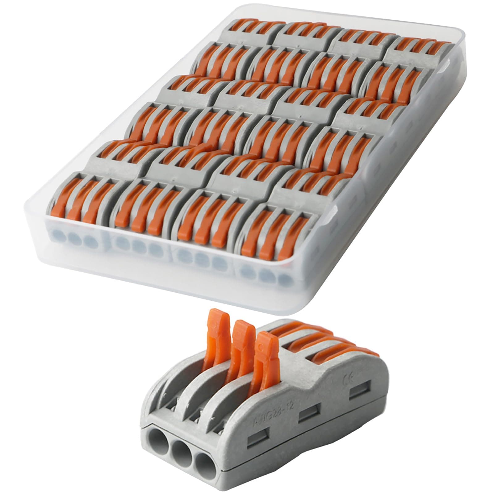 CESFONJER Lever Nut Connector, Bilateral 6-Hole Pressure Bar Terminal Block, Assortment Conductors Compact Wire Connectors SPL-3(12 Pack)