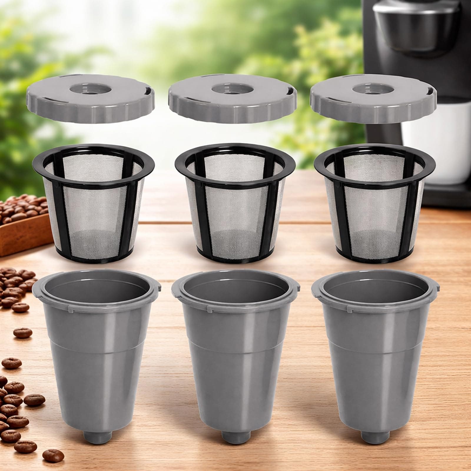 Reusable Coffee Filter Compatible with Keurigg My K Cup B30 B40 B50 B60 B70 K10 MINI Plus K15 K40/45 K55 K60/65 K70/75/79 Series 5048 Old Mode Grey by Podoy (3 Pack)