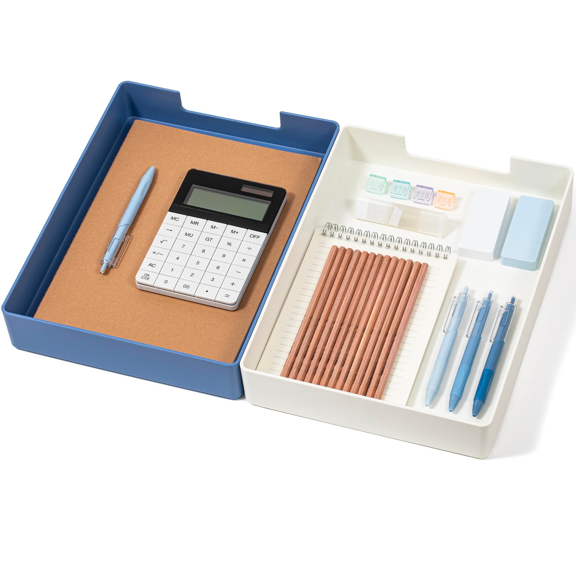 2 Pack Letter Tray Plastic Organizer Accessory Tray, Office Desktop File Paper Holder,Anti-Skid Stacking for Office Supplies for Storing Documents, Magazines and Paper 33 x 24.5 x 5.7cm White & Blue