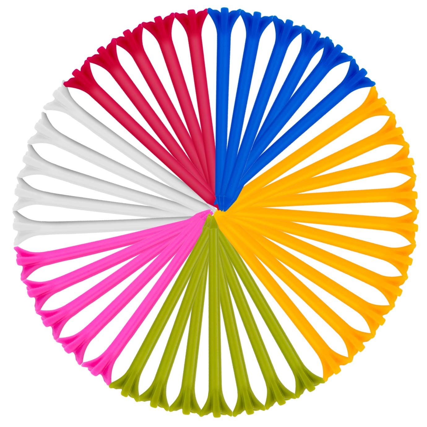 KONUNUS 80 Pcs Golf Tees Plastic Unbreakable, 70mm Tees Durable Step Up Long Color Red Yellow White Blue Orange Green Mixed