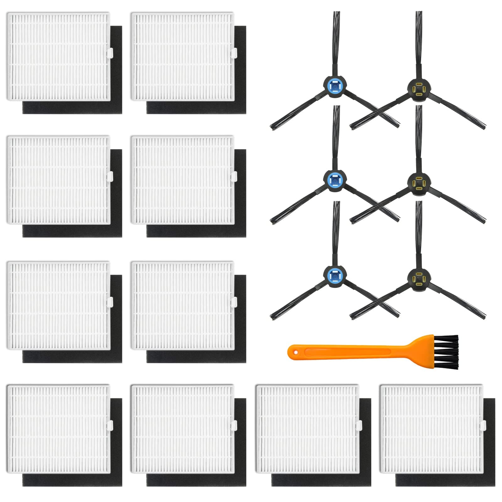 Replacement Parts Kit - 6 Side Brushes 10 High Efficiency Filters Sponge Filters for ILIFE V8s Series - Vacuum Cleaner Replenishment Brush Filter Accessories